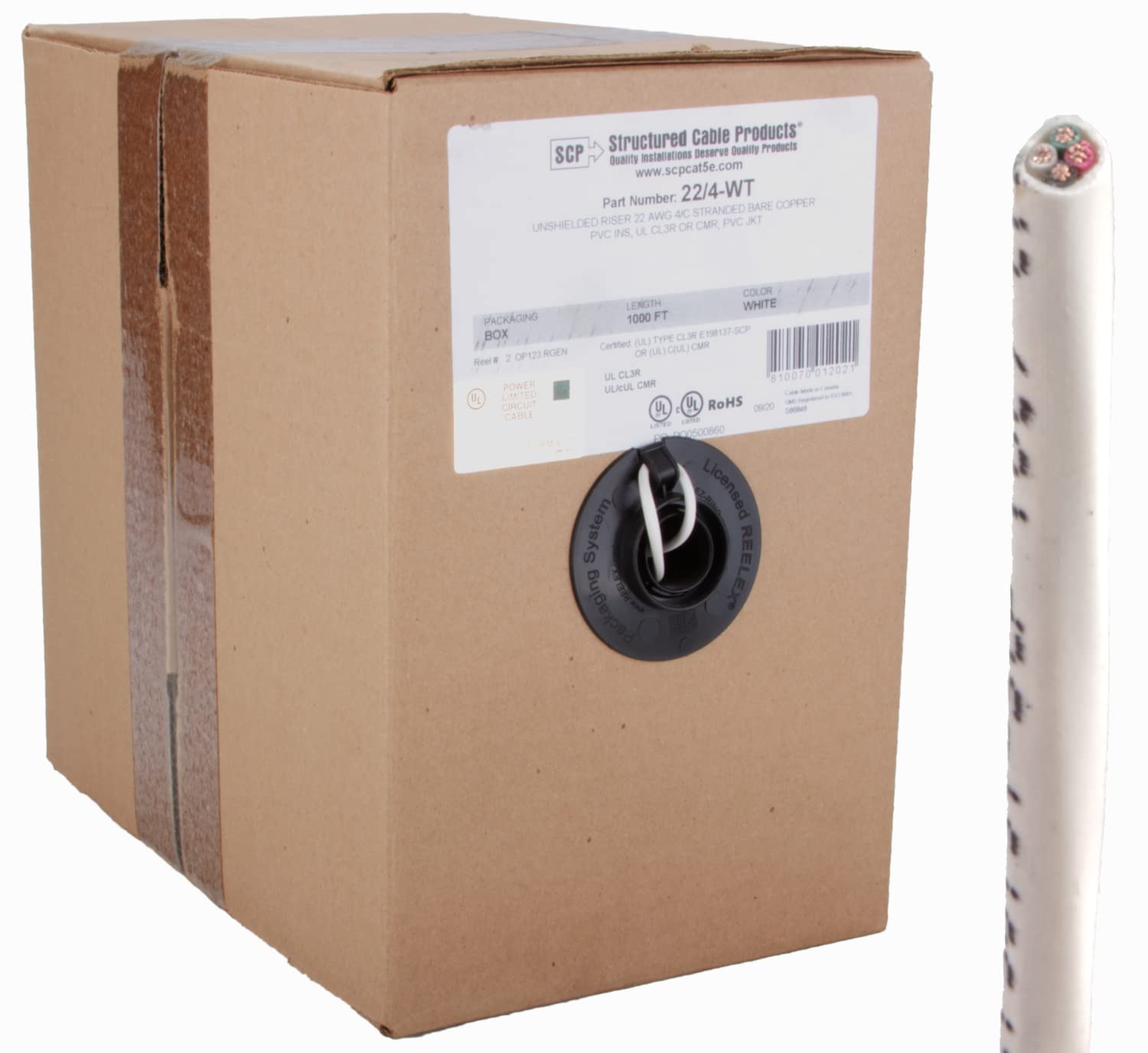 1000 Ft White 22 Gauge AWG 4 Conductor 22/4 Stranded Copper Security Alarm Wire - UL Listed for Home & Business Security Systems, CCTV, and Alarm Installations