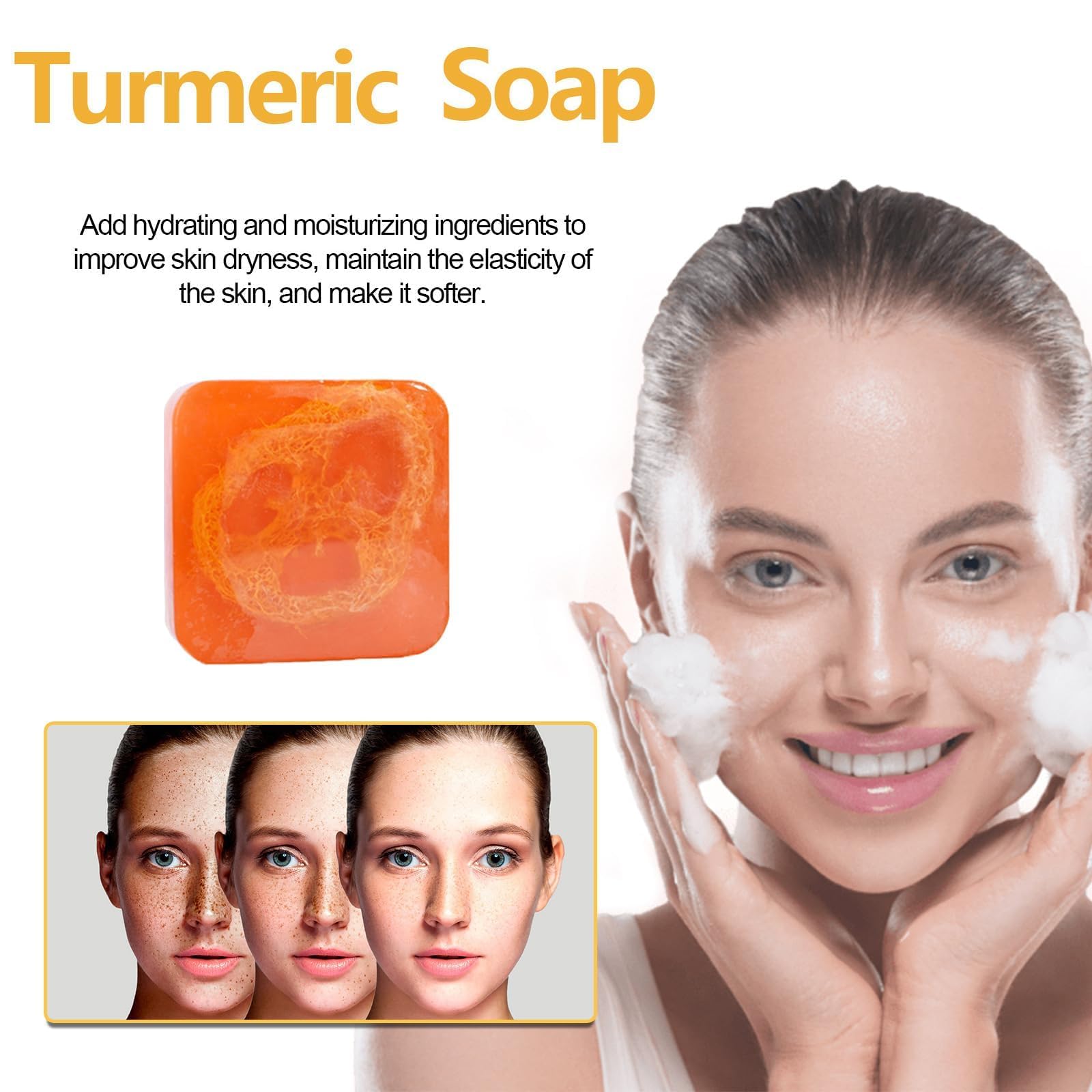 Soft7 Turmeric & Honey Soap Bar - Natural Unscented Skin Brightening Soap with Turmeric Extract & Raw Honey - Gentle Cleansing for Face & Body - Perfect for Daily Skincare Routine & Natural Glow Enhancement (Pack of 2)