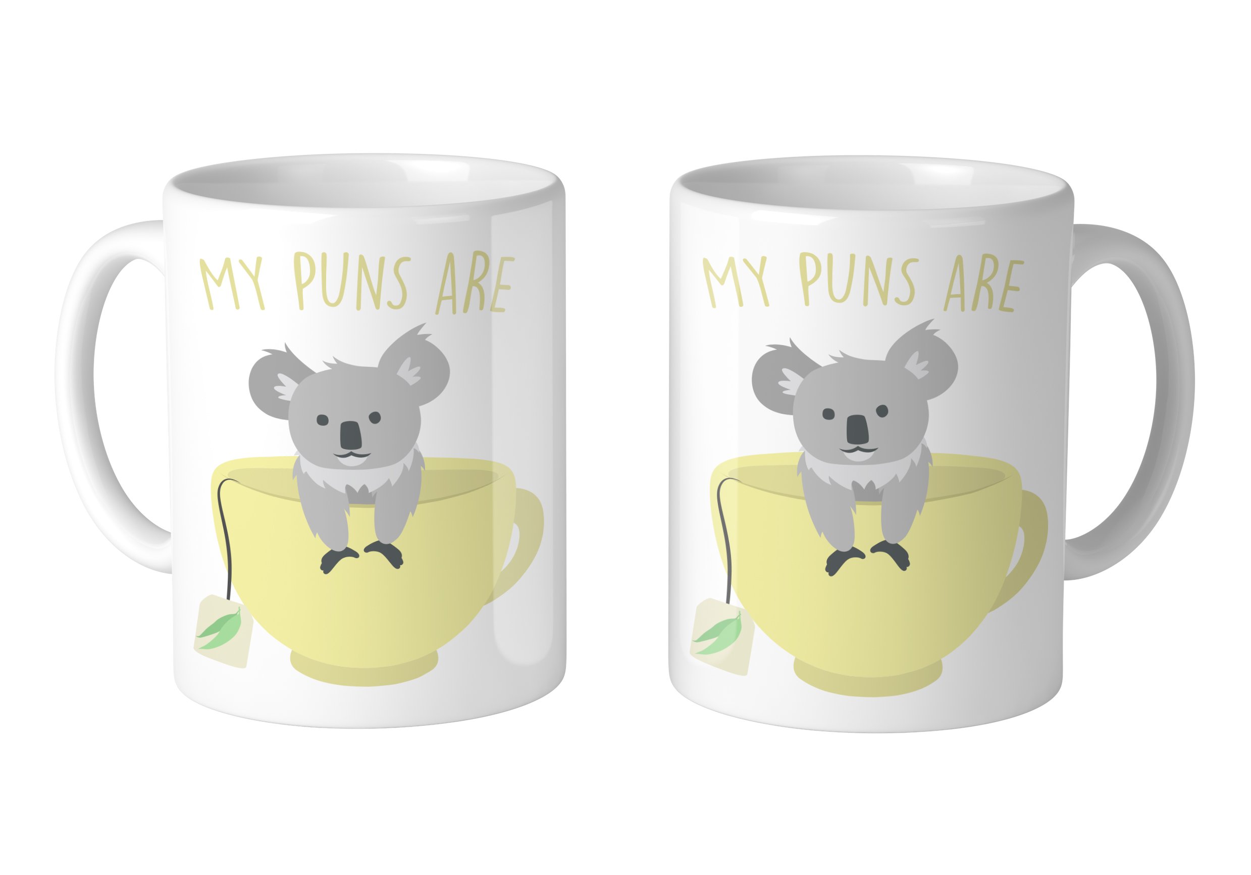 Koala Tea Pun 11 oz Coffee Mug Set of 2 - Funny Gift for Tea Lovers, Office Humor, or Home Decor
