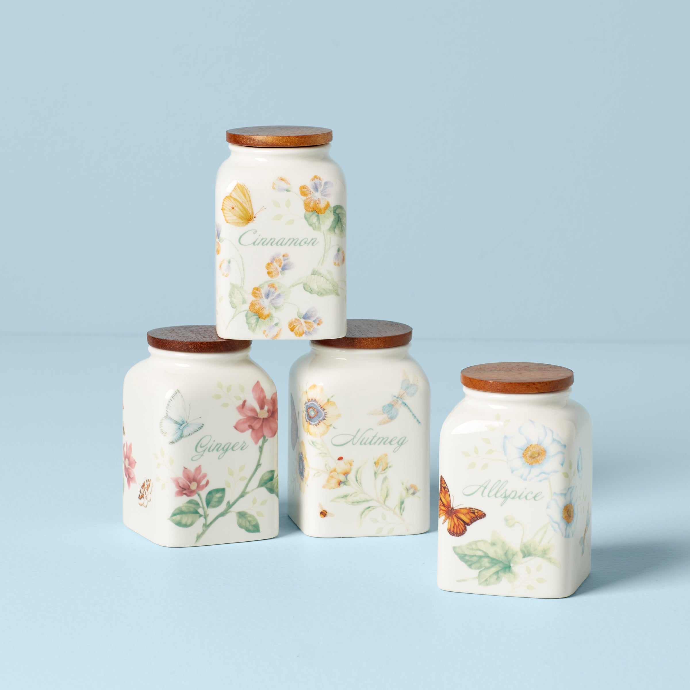 Butterfly Meadow 4-Piece Baking Spice Jars Set - Glass Spice Containers with Lids for Kitchen Organization & Baking Essentials Storage