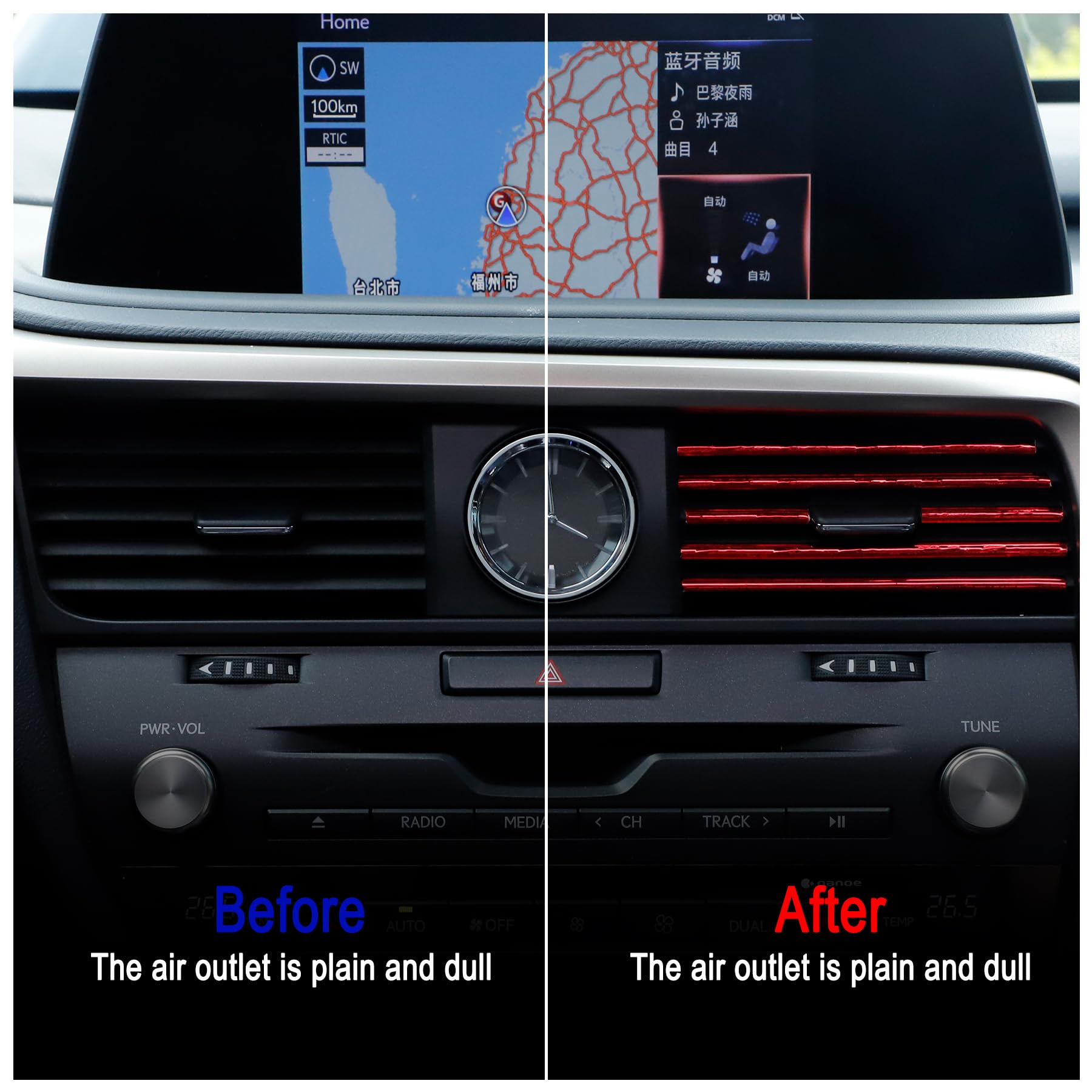 20PCS Universal Car Air Vent Decorative Strips - Waterproof & Bendable AC Vent Outlet Trim for Most Vehicles - Red Interior Accessories - Perfect for Car Customization & Dashboard Decoration
