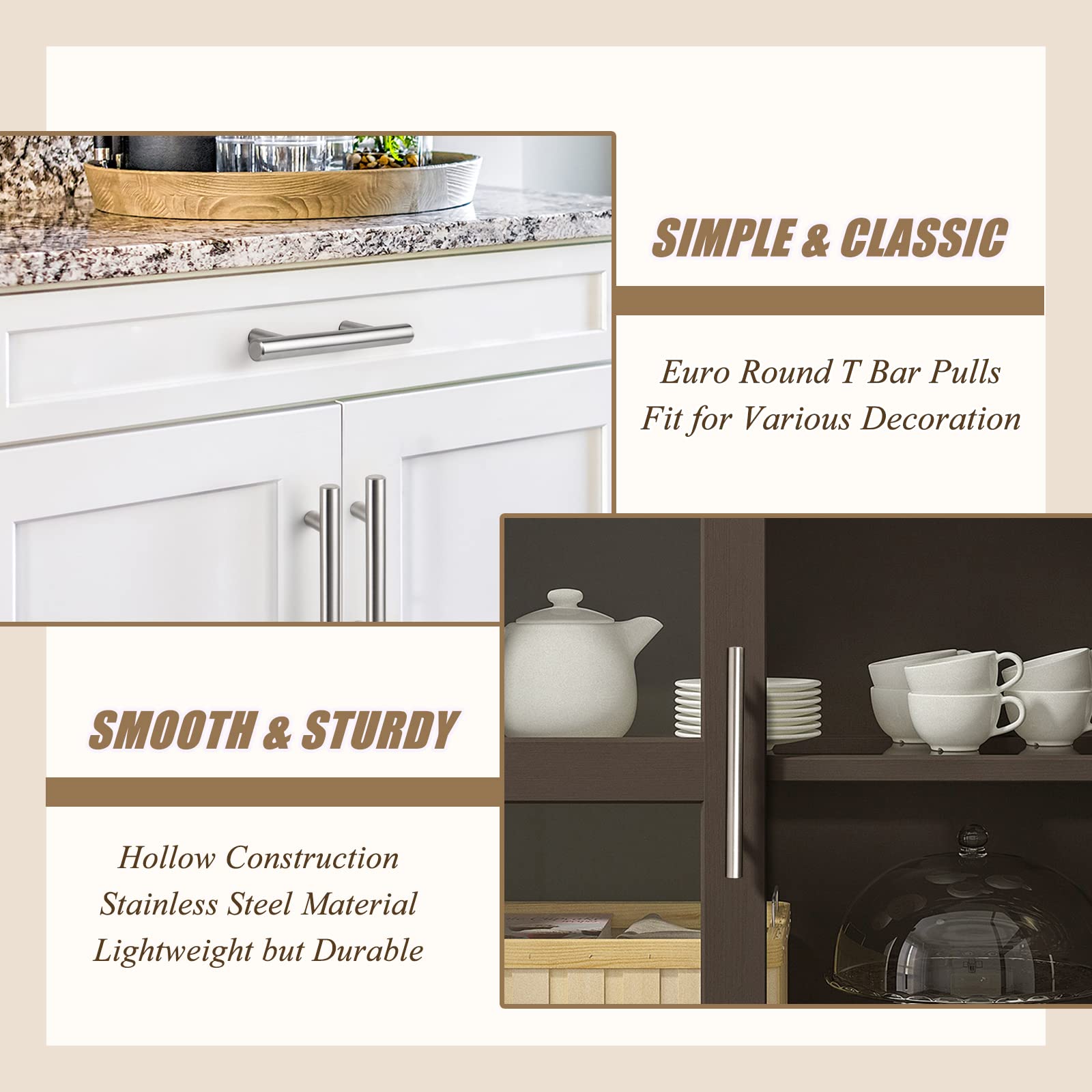 Probrico 12 Pack Brushed Nickel Cabinet Pulls - 3-3/4 Inch Hole to Hole, Round Bar Kitchen Cabinet Handles - Stainless Steel Cabinet Hardware for Kitchen & Bathroom - 6 Inch Overall Length - Perfect for Modern Cabinets, Drawers, and Furniture Upgrades