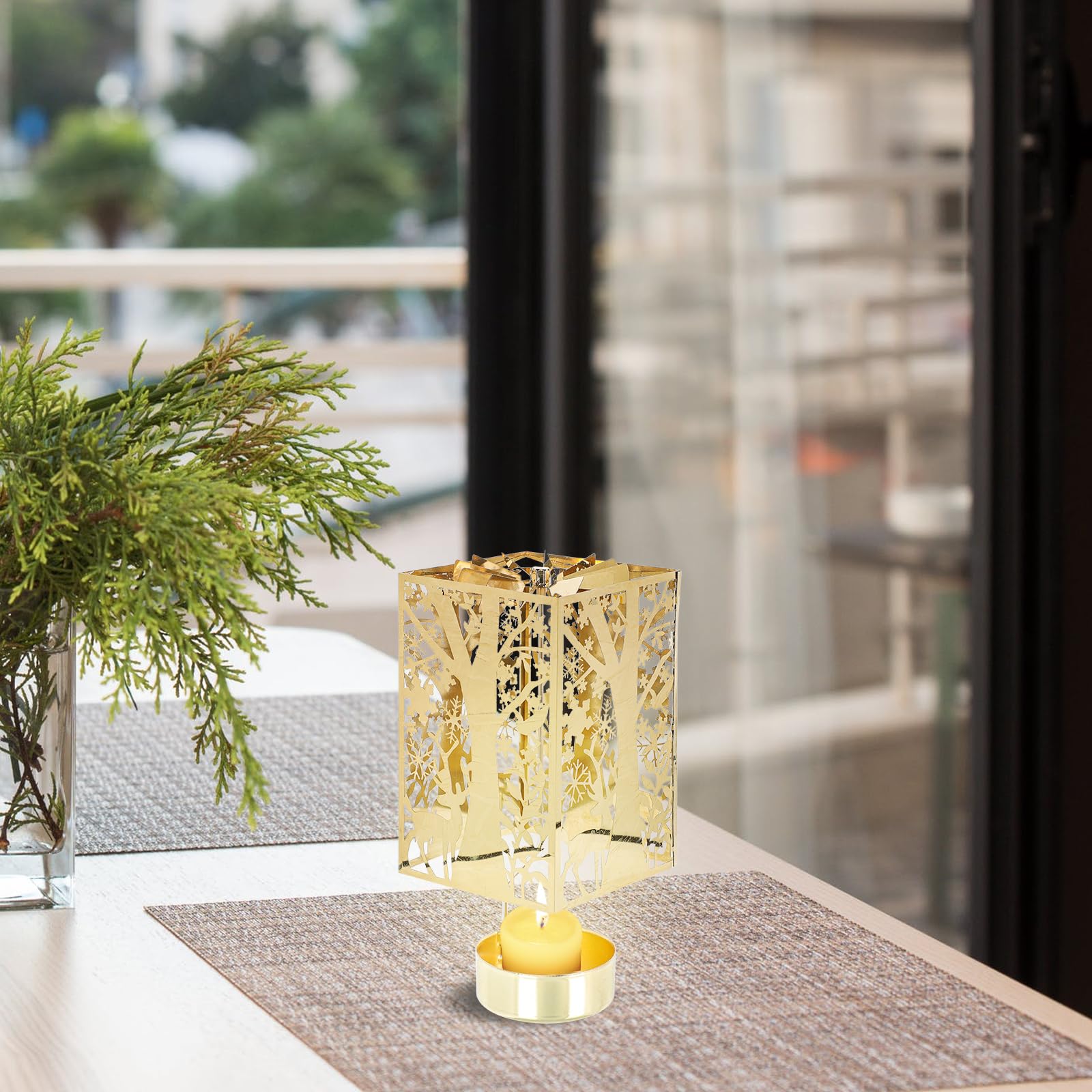 Beaupretty Golden Rotating Candle Holder - Christmas Carousel Spinning Tealight Candlestick for Holiday Decor, Wedding Centerpiece & Romantic Dinner Ambiance - Perfect for Christmas, New Year Party, Wedding and Home Decoration