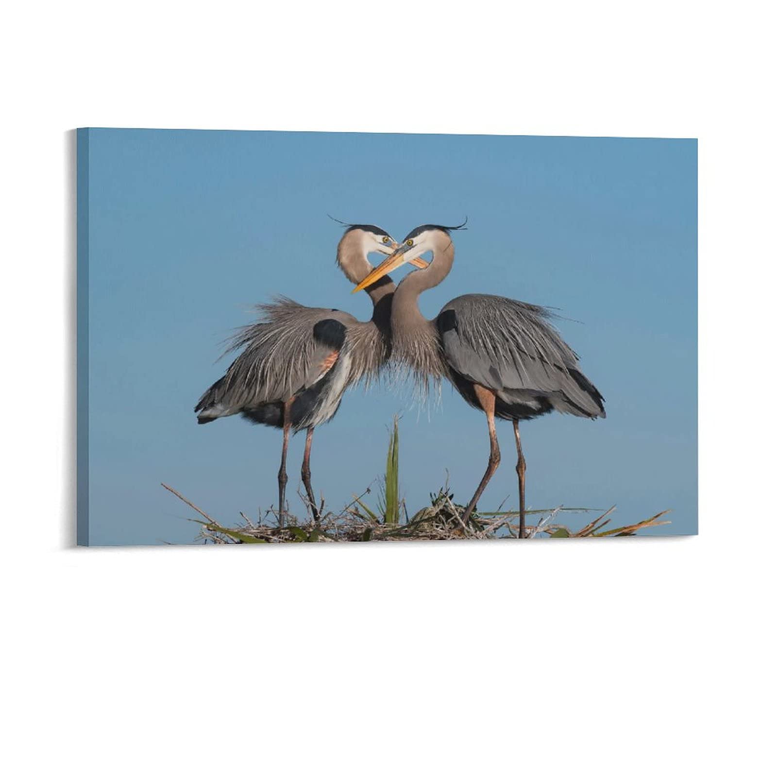 Great Blue Herons Love Canvas Wall Art - 20x30 Inch Nature Landscape Painting Print for Living Room, Bedroom & Office Decor - Perfect Gift for Bird Lovers & Home Decoration
