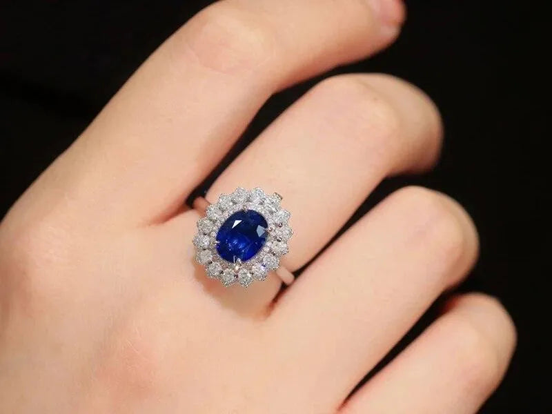 18K White Gold Pendant with Natural Blue Sapphire & Diamond - Luxury Women's Necklace for Wedding, Party & Special Occasions | Elegant Jewelry Gift for Her