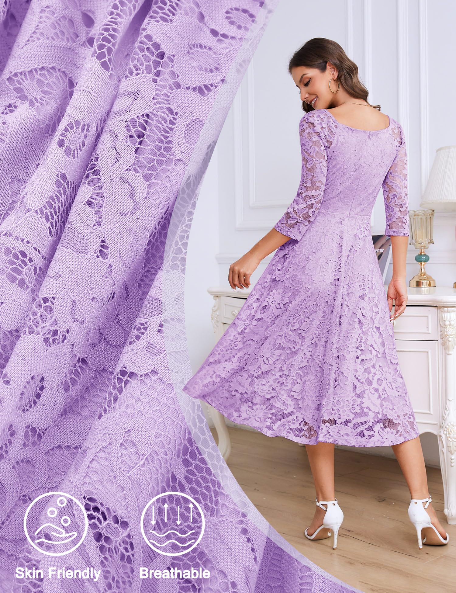 Elegant Long-Sleeve Lace Wedding Guest Dress for Women - A-Line Formal Cocktail Party Midi Dress & Prom Gown | Perfect for Weddings, Galas, Evening Events and Special Occasions