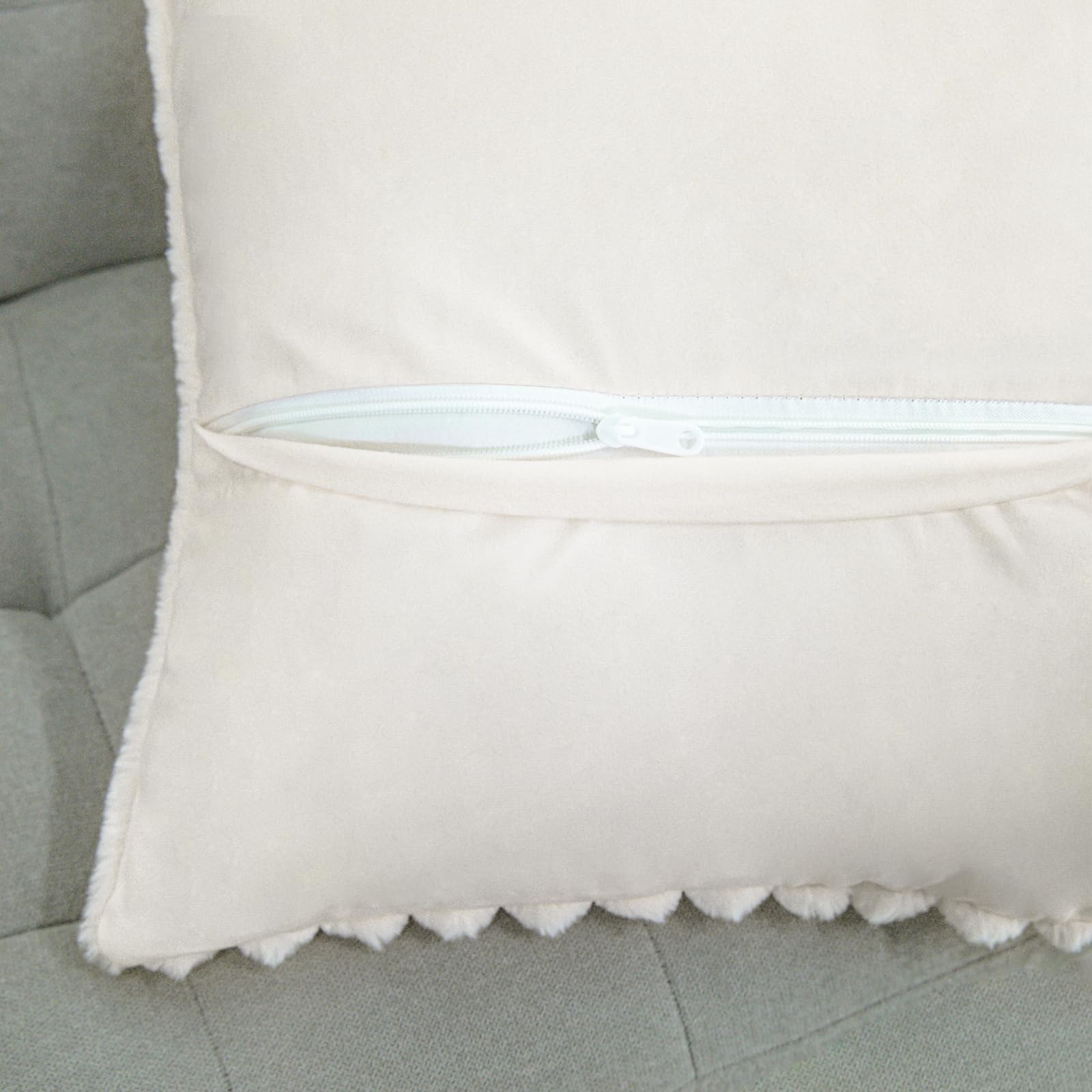 Luxury Faux Fur Throw Pillow Cover Set of 2 - Super Soft Fuzzy Striped Pillowcase for Sofa, Couch & Bedroom - 18x18 Inch (45cm) White - Perfect for Home Decor, Living Room Accent & Cozy Winter Nights
