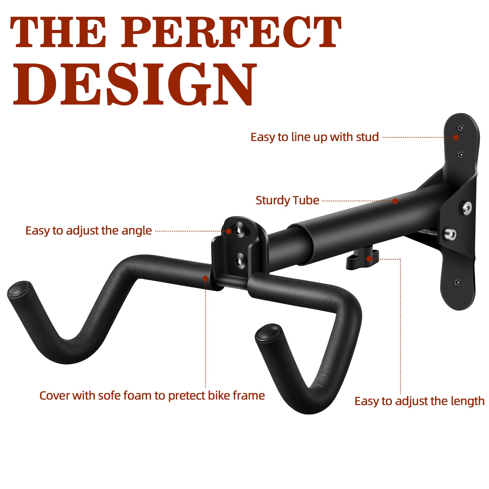 DIRZA Adjustable Bike Wall Mount Rack - Horizontal Bike Hanger Storage for Garage & Home - Fits Mountain, Road & Hybrid Bikes - Perfect for Space-Saving Bike Organization in Small Apartments & Garages