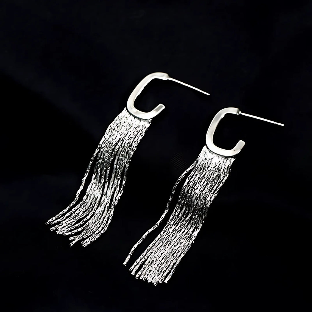 Gold Silver C Hoop Tassel Waterdrop Earrings for Women | Elegant Boho Dangle Earrings for Party, Wedding & Everyday Wear | A8057
