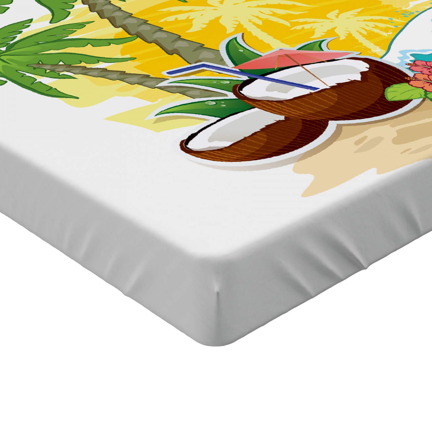 Ambesonne Tropical Palm Tree Cocktail Party Fitted Sheet - Twin Size Deep Pocket Bed Cover with All-Round Elastic - Summer Vacation Beach Theme Bedding for Guest Room & Dorm Decor
