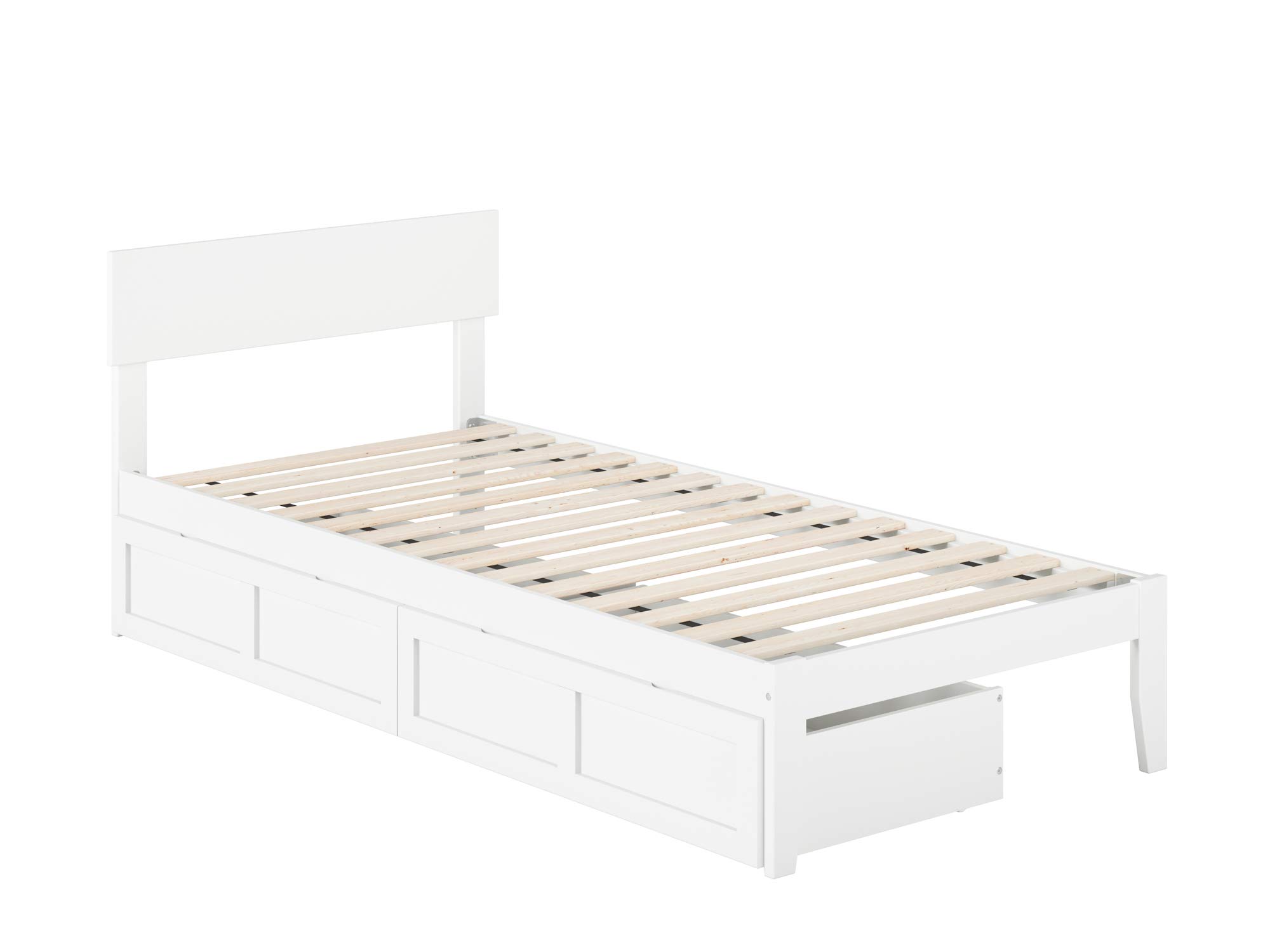 AFI White Twin XL Boston Bed Frame with Underbed Storage Drawers - Space-Saving Bedroom Furniture for Small Apartments & Dorm Rooms