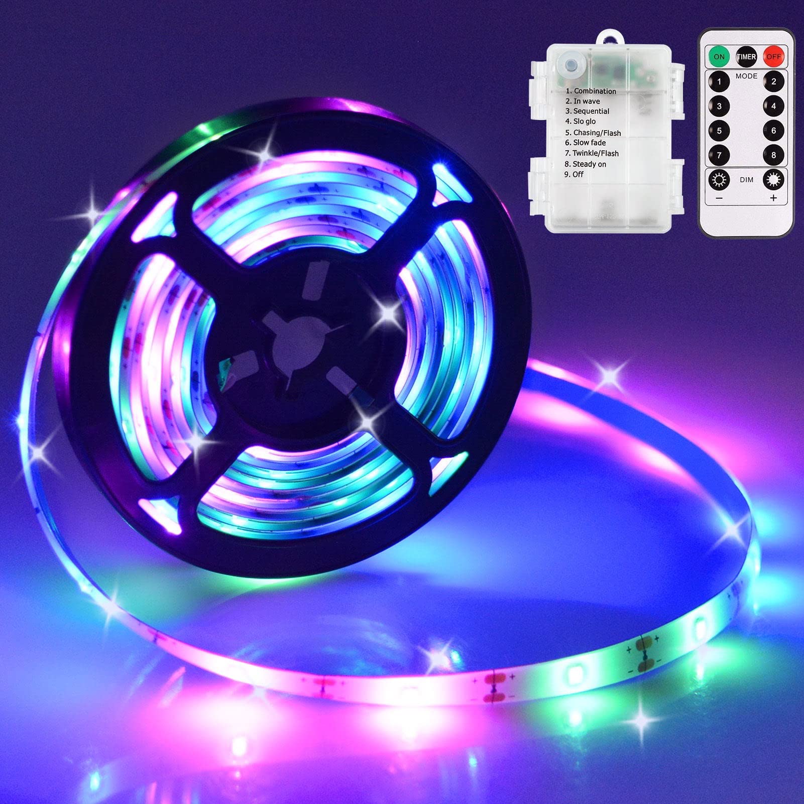Battery Operated LED Strip Lights - 9.8ft 90 LEDs with Remote, Timer & Dimmable Function, Waterproof Flexible Lighting for Indoor/Outdoor Use - Perfect for TV Backlight, Bedroom Decor, Kitchen Accent & Boat Lighting (Multicolor)