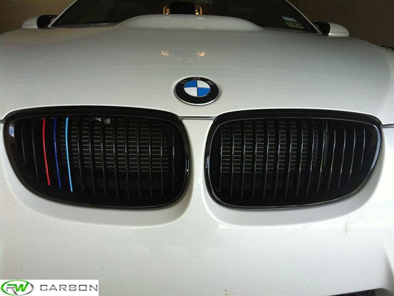 2007-2009 BMW 3 Series Coupe E92 E93 Glossy Black Kidney Grille with M Color Accents - Pair | Front Grill Replacement for Enhanced Style & Performance | Perfect for Car Enthusiasts & Custom Upgrades