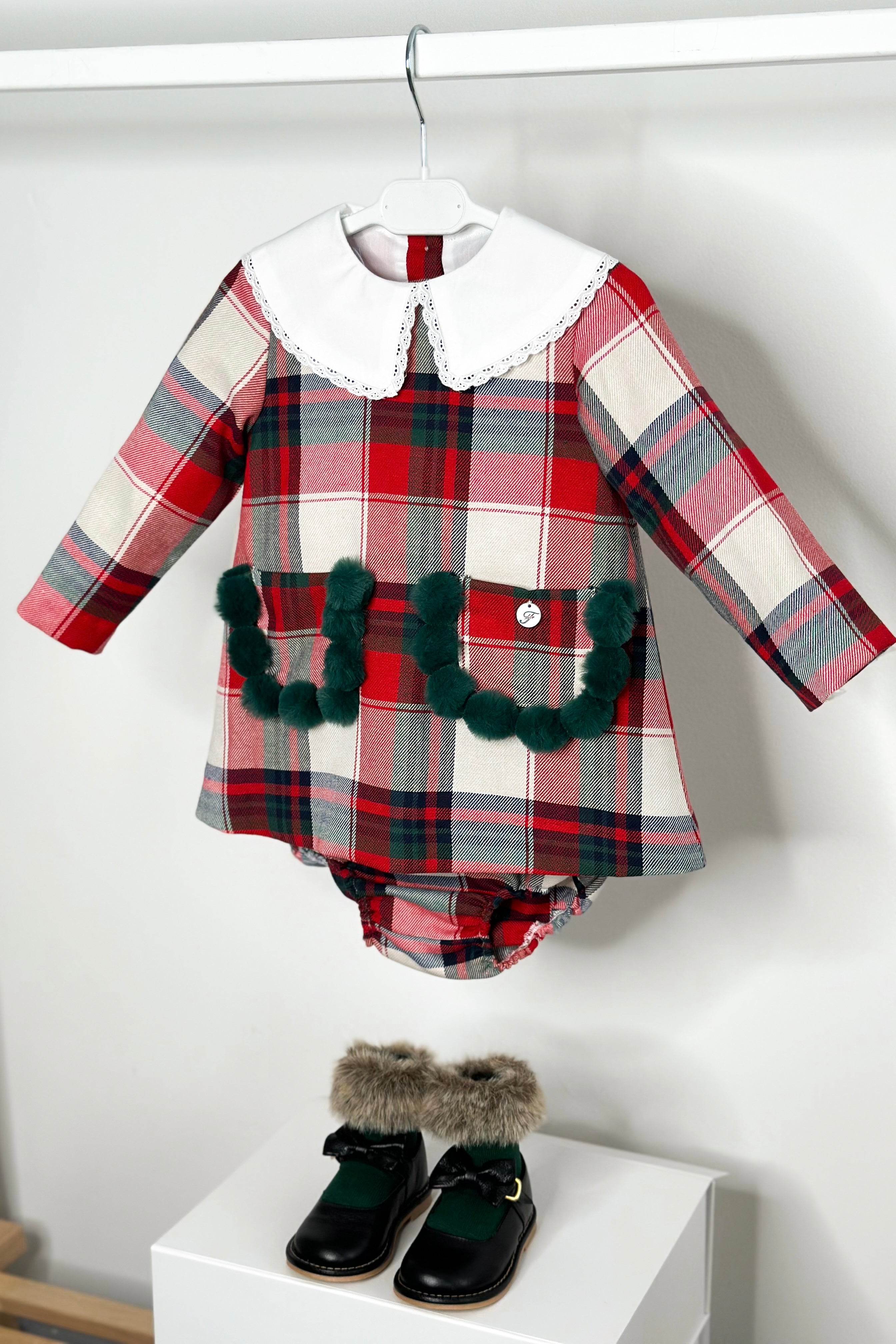 Ophelia Red Tartan Dress with Bloomers - Vintage Plaid Dress for Women & Girls - Perfect for Christmas, Photoshoots, and Holiday Parties