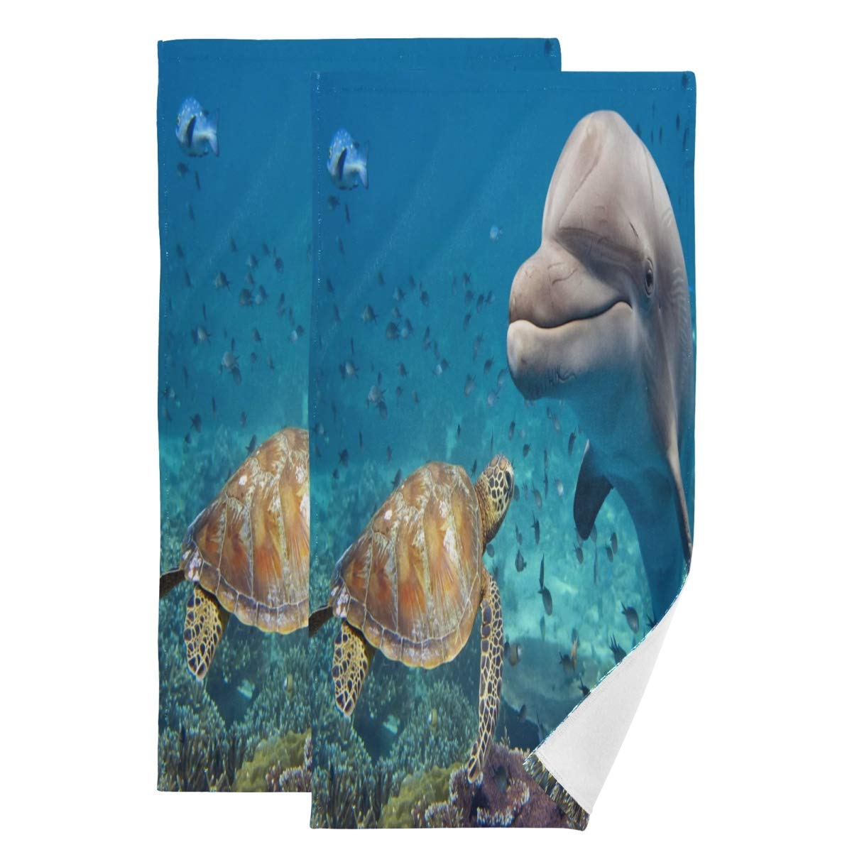 ALAZA 2-Piece Sea Turtle & Dolphin Coral Reef Bath Towel Set - 28