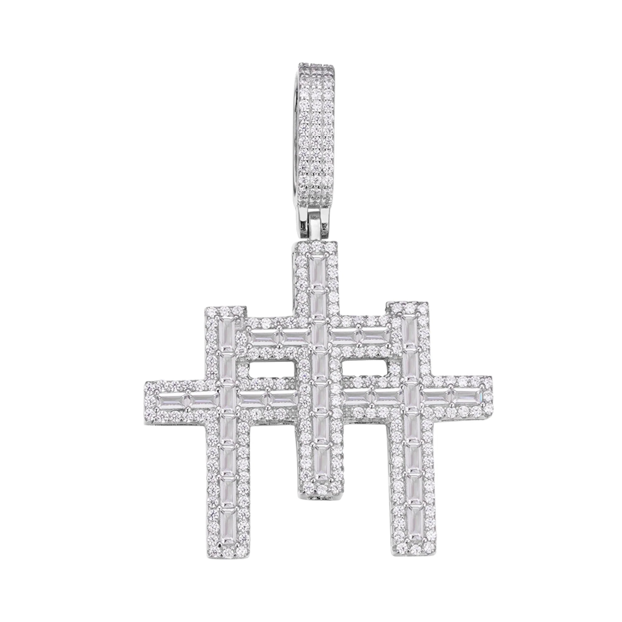 925 Silver Baguette Triple Cross Pendant with Moissanite Stones - Elegant Religious Jewelry for Women, Perfect for Gifts, Church, Weddings & Everyday Wear