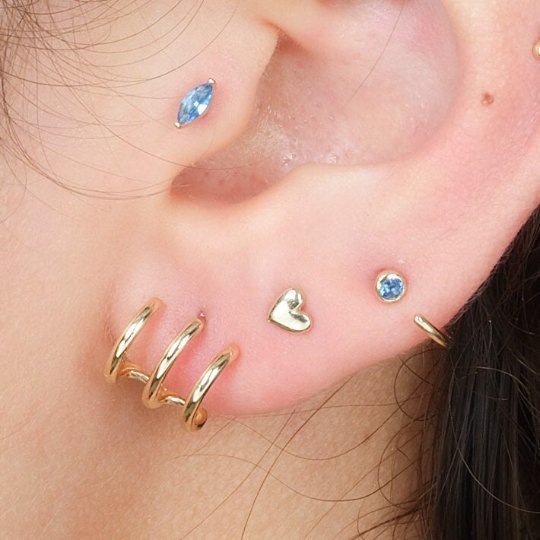 14k Yellow Gold Blue Topaz Ear Cuff - Elegant Non-Pierced Ear Jewelry for Women - Perfect for Parties, Weddings & Everyday Wear