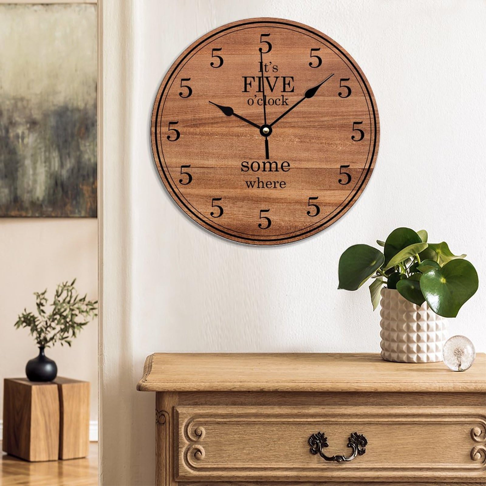Funny Coworker Wall Clock - Silent Non-Ticking 12 Inch Wooden Clock with 'It's Five O'Clock Somewhere' Design | Battery Operated Home Decor for Kitchen, Living Room, Bathroom & Office | Perfect Gift for Colleagues, Housewarming & Retirement Parties