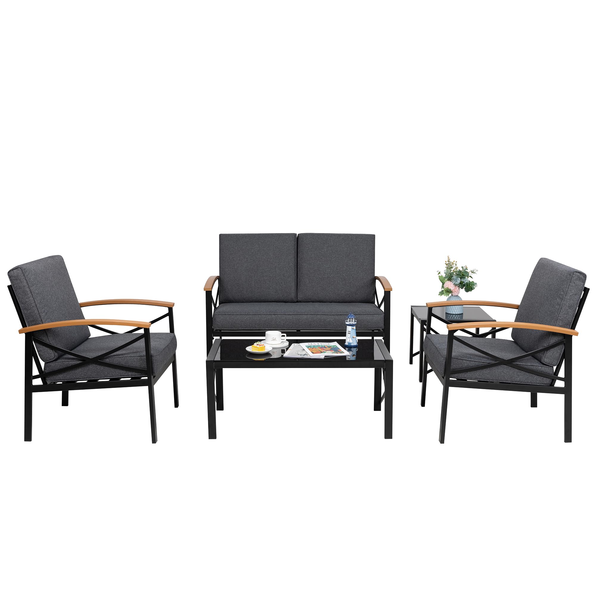 5-Piece Outdoor Metal Patio Furniture Set with Coffee Table - Durable Garden Conversation Set for Patio, Backyard, Balcony & Poolside - Perfect for Relaxing & Entertaining Outdoors
