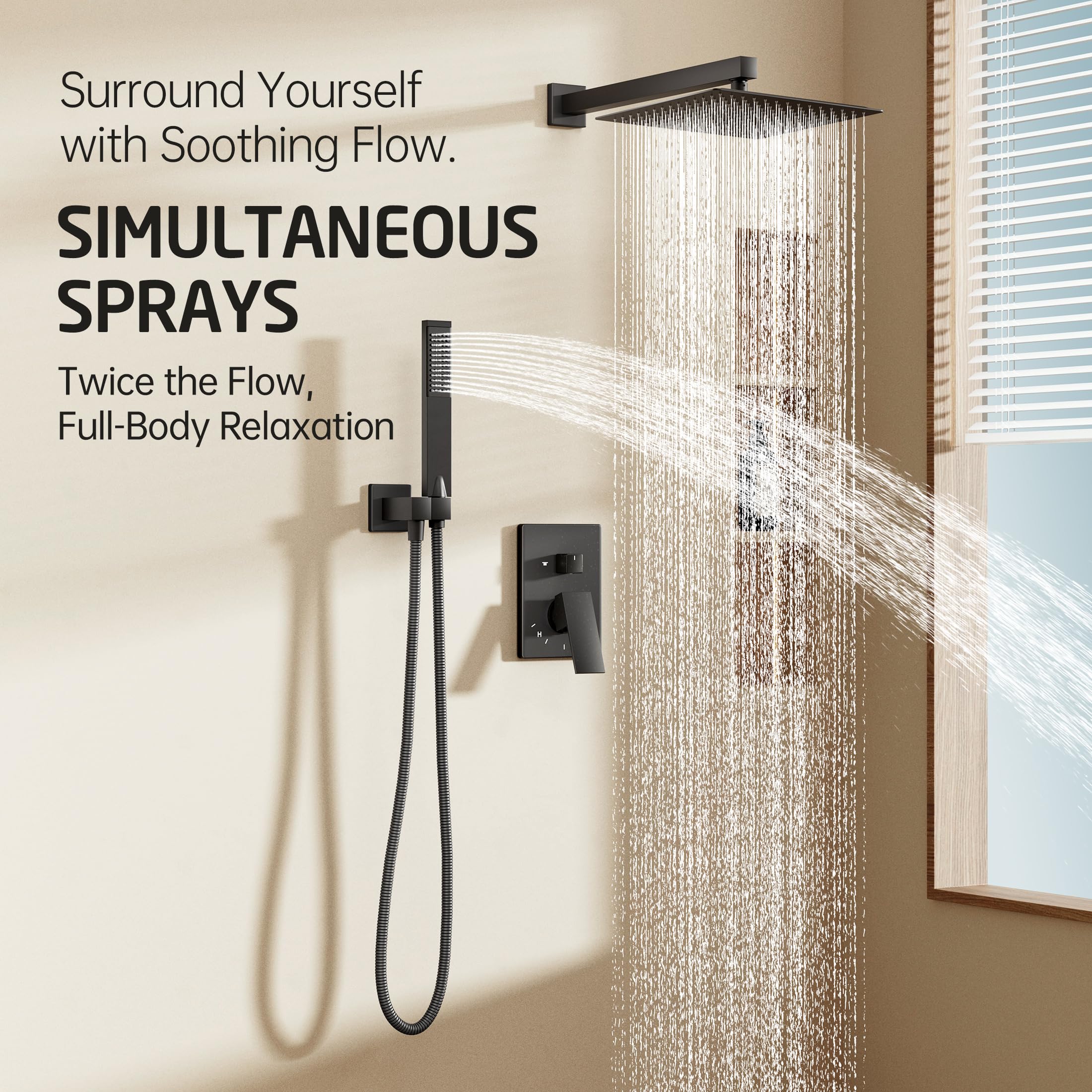 KES 12-Inch Matte Black Rain Shower Head with Handheld Sprayer - Complete Pressure Balance Shower System (cUPC Certified Valve Included) - Perfect for Modern Bathroom Renovations & Spa-Like Shower Experience