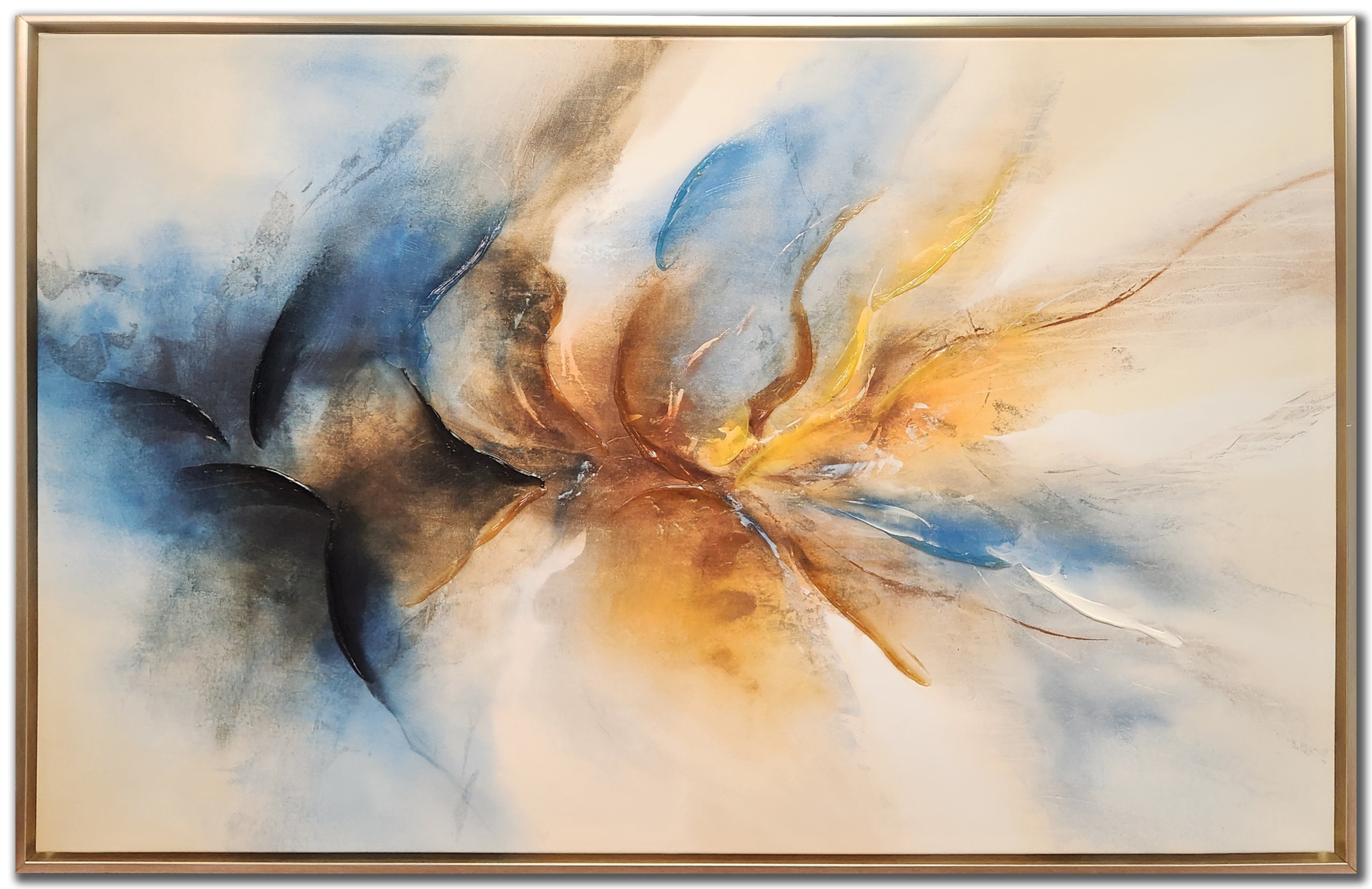 Orange and Blue Abstract Wall Art Canvas Painting - 46x31 Inches Modern Home Decor for Living Room, Bedroom & Office
