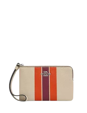 Coach Corner Zip Wristlet with Stripe - Stylish Crossbody Wallet for Women | Perfect for Everyday Use, Travel & Shopping