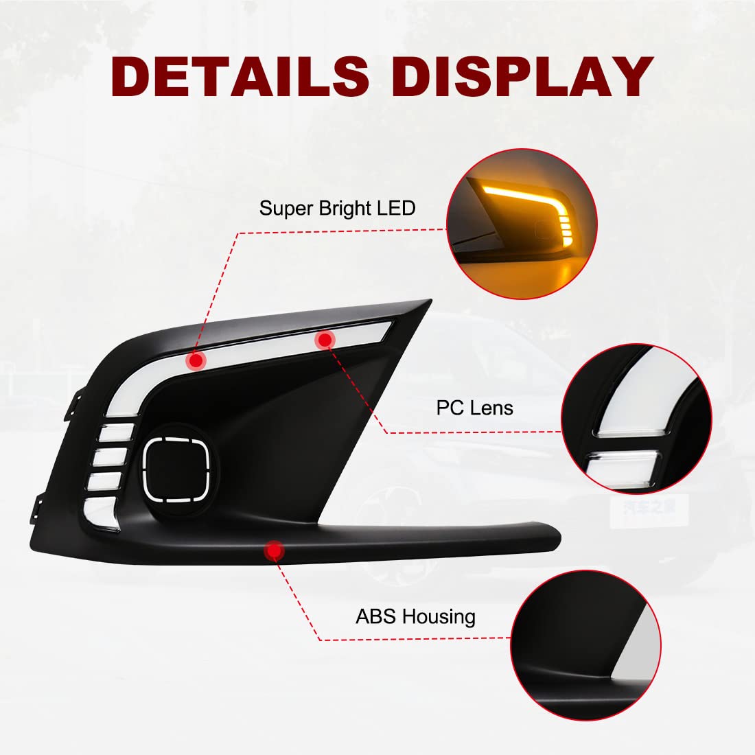 2021-2022 Honda Civic LED Daytime Running Lights (DRL) with Sequential Turn Signal - Tri-Color Fog Lights & Bezel + Wiring Harness - Upgrade for Enhanced Visibility & Style
