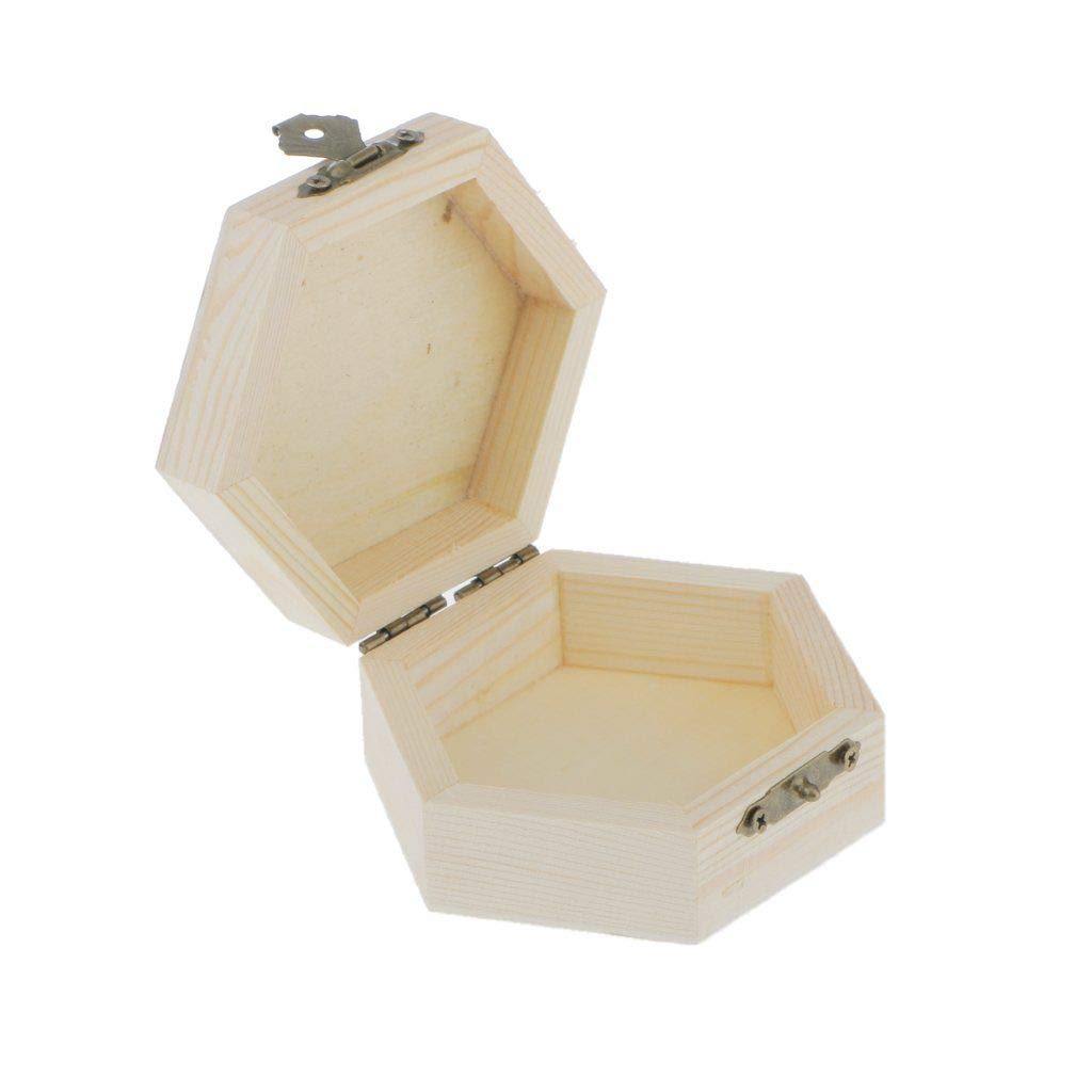 Unfinished Wooden Jewelry Storage Box - DIY Hexagon Craft Case for Earrings, Necklaces & Rings - Organizer with Lid Lock - Perfect for Home Decor, Gift Giving & Craft Projects