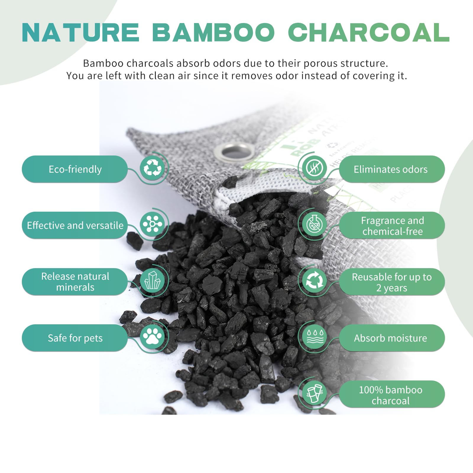 6 Pack Activated Charcoal Odor Absorber Bags - Natural Bamboo Charcoal Air Purifier for Home, Closet, Shoes & Car | Eliminates Odors, Moisture & Freshens Air | Ideal for Pet Areas, Gym Bags & Musty Spaces