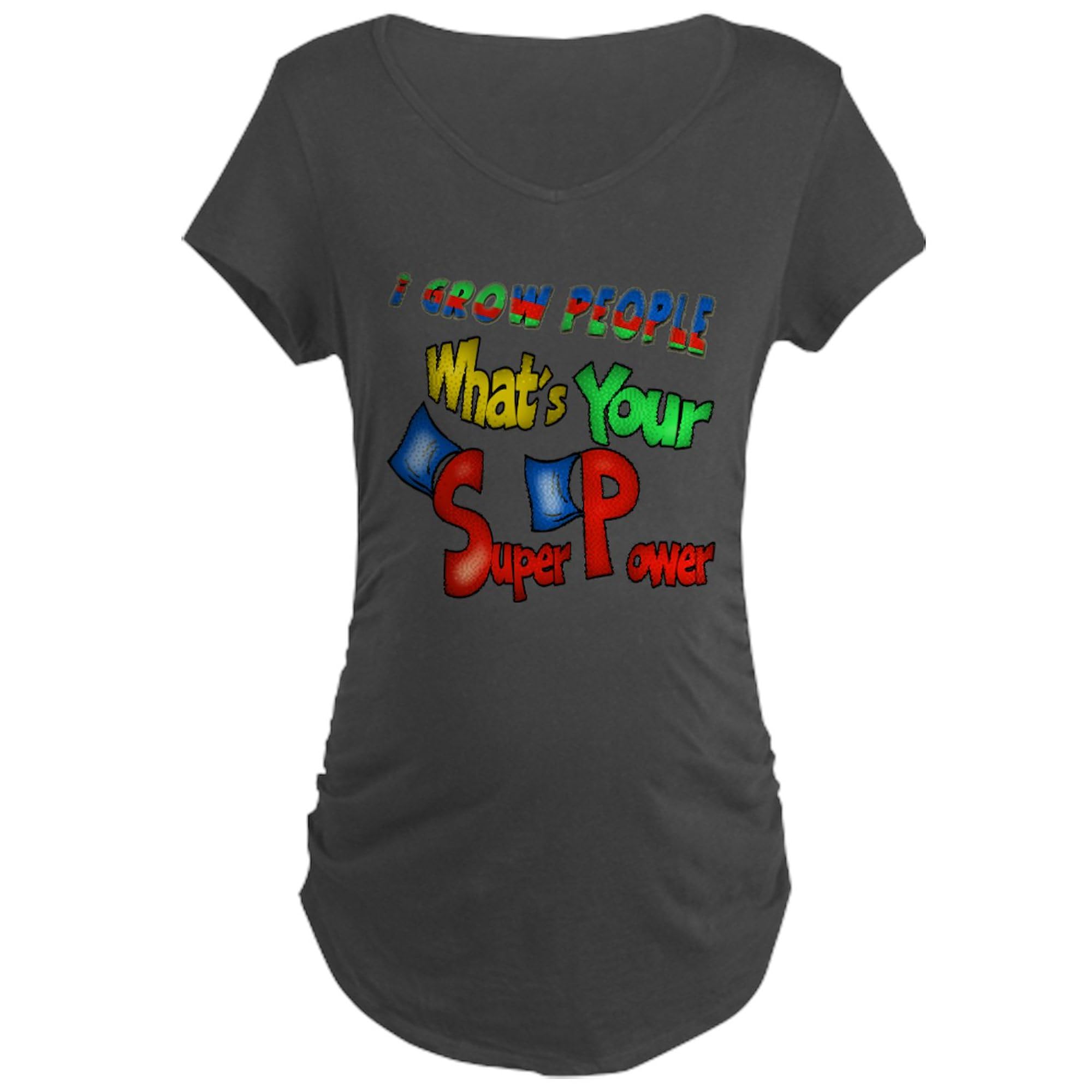 Grow People Super Power Maternity T-Shirt - Women's Ruched Side Dark Tee for Pregnancy Comfort | Perfect for Maternity Photos, Baby Showers & Everyday Wear