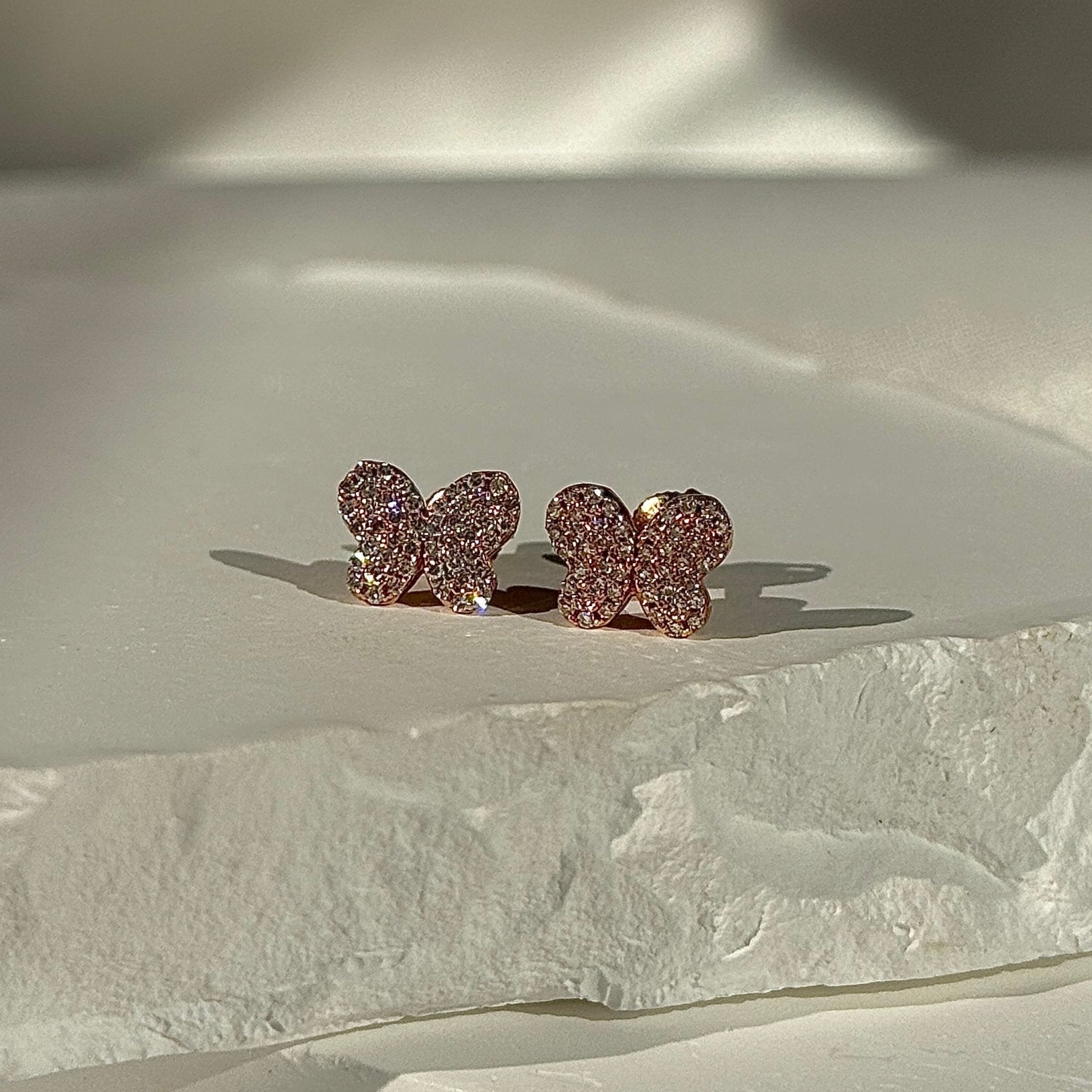 14k Rose Gold Diamond Pavé Butterfly Screw Back Earrings for Women - Elegant Gift for Anniversary, Wedding & Special Occasions