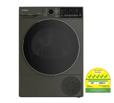 Hitachi BD 90YFVEM Front Load Washer with Steam, Hygiene & Easy Iron Inverter + TD 80XFVEM Tumble Dryer - Perfect for Large Families & Energy-Efficient Laundry Care