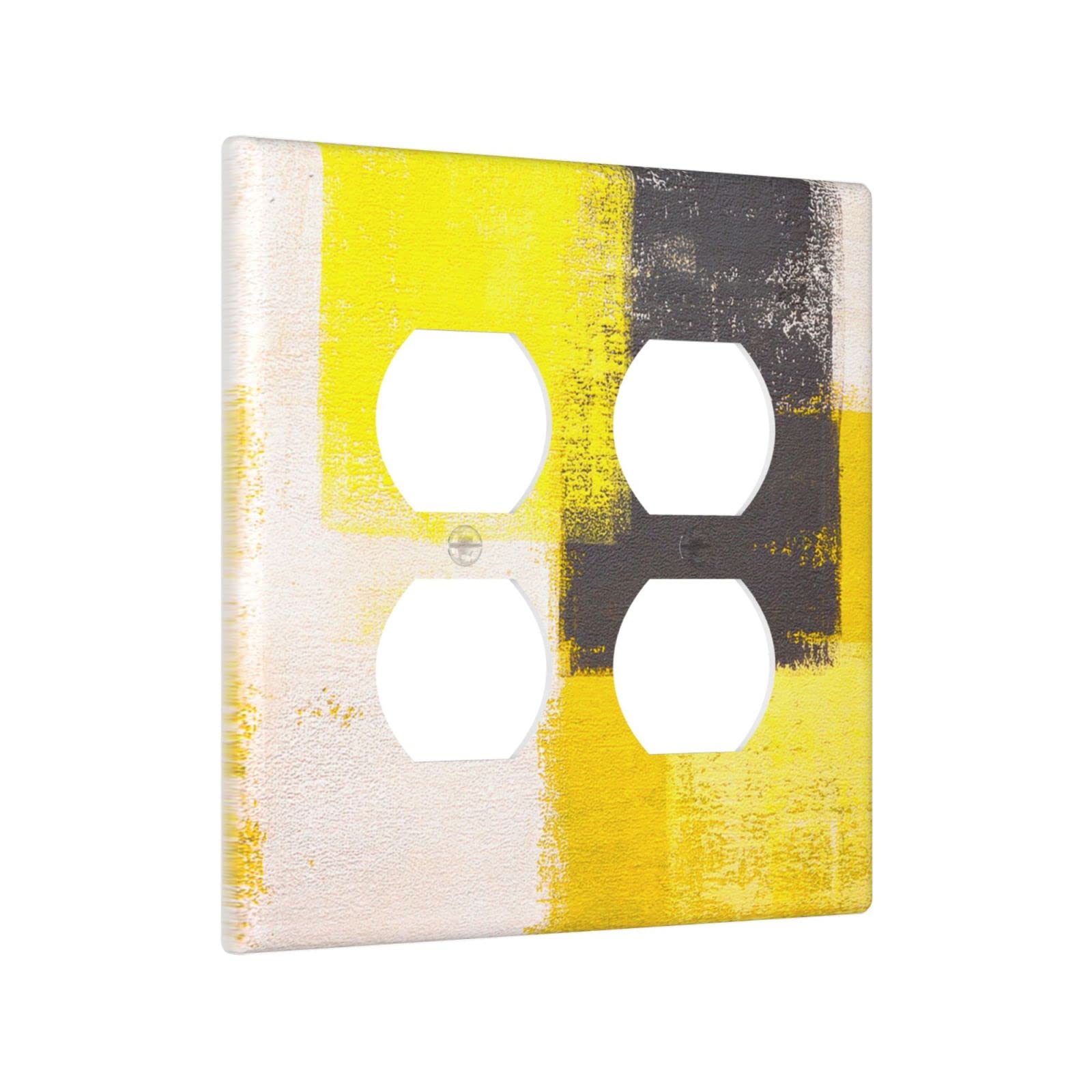 Abstract Beige Yellow Grey Wall Plate - Decorative 2 Gang Double Duplex Outlet Cover - Funny Light Switch Electrical Faceplate 4.5