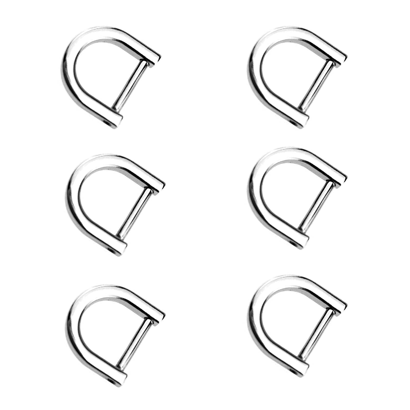 6-Piece 1/2 Inch Silver Metal D-Rings with Screw Closure - U-Shaped Dee Rings for Keychains, Leather Craft, Purse Repair & DIY Projects - Perfect for Belts, Dog Collars, and Bag Hardware Replacement