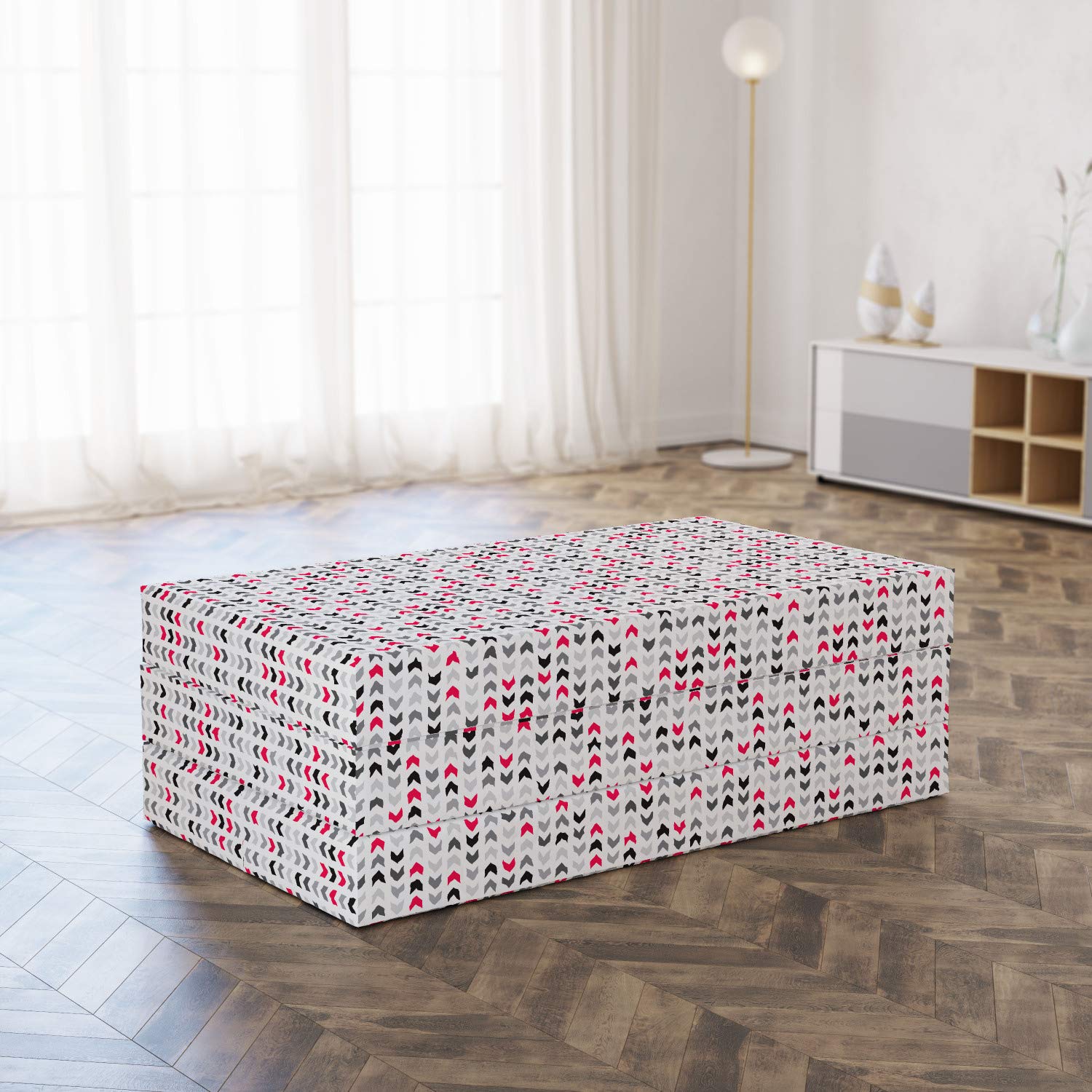 Ambesonne Geometric Foldable Mattress - Red Zig Zag Chevron Pattern, 78.7