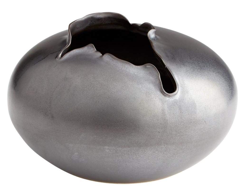 6.25 Inch Black Metal Tambora Ceramic Vase - Modern Home Decor for Living Room, Dining Table & Office Desk Centerpiece