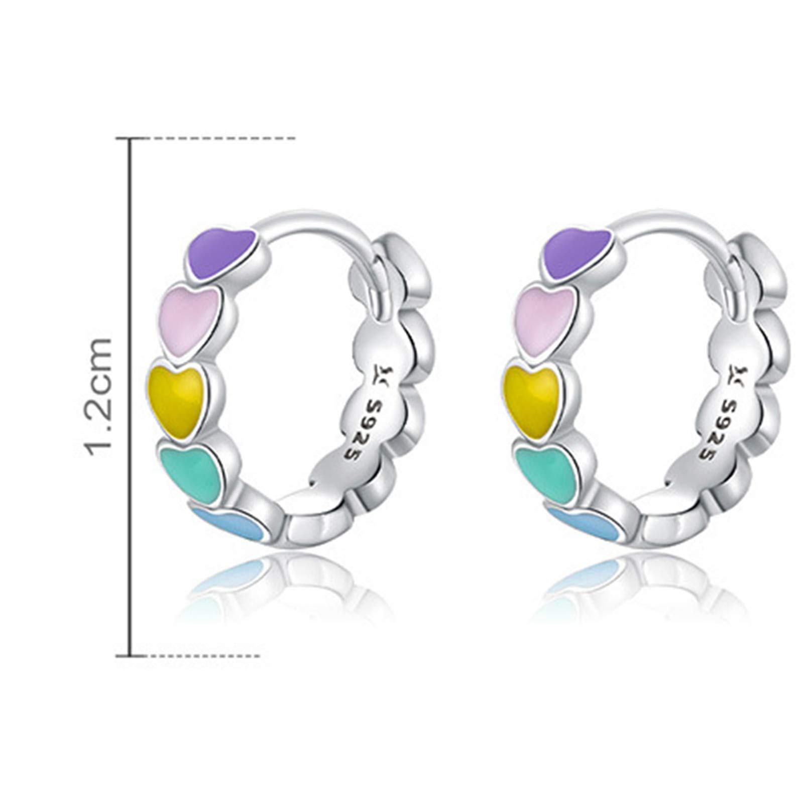 Rainbow Heart Hoop Earrings for Women - 925 Sterling Silver Huggie Hoops with Colorful Enamel - Simple & Stylish Everyday Jewelry - Perfect for Gifts, Parties, and Casual Wear