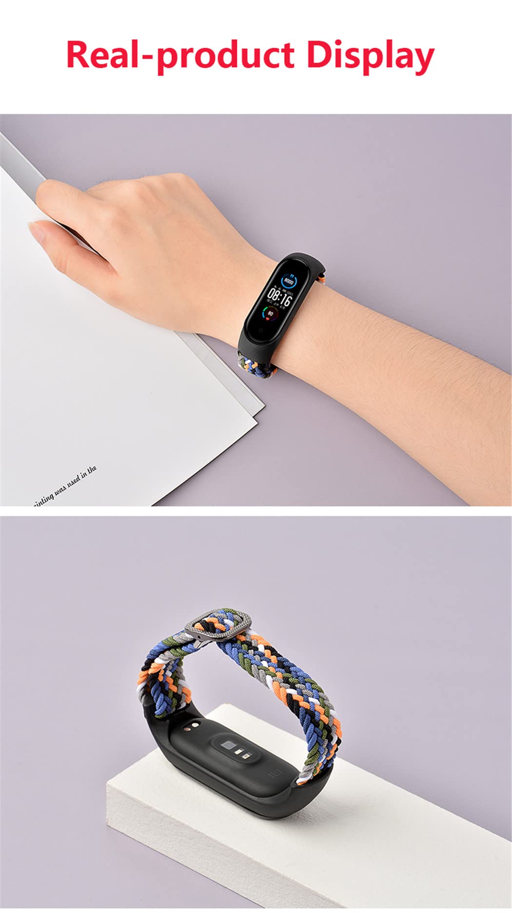Braided Solo Loop Strap Compatible with Xiaomi Mi Band 6/5/4/3 - Adjustable Nylon Sport Band for Fitness Tracking, Running & Daily Wear