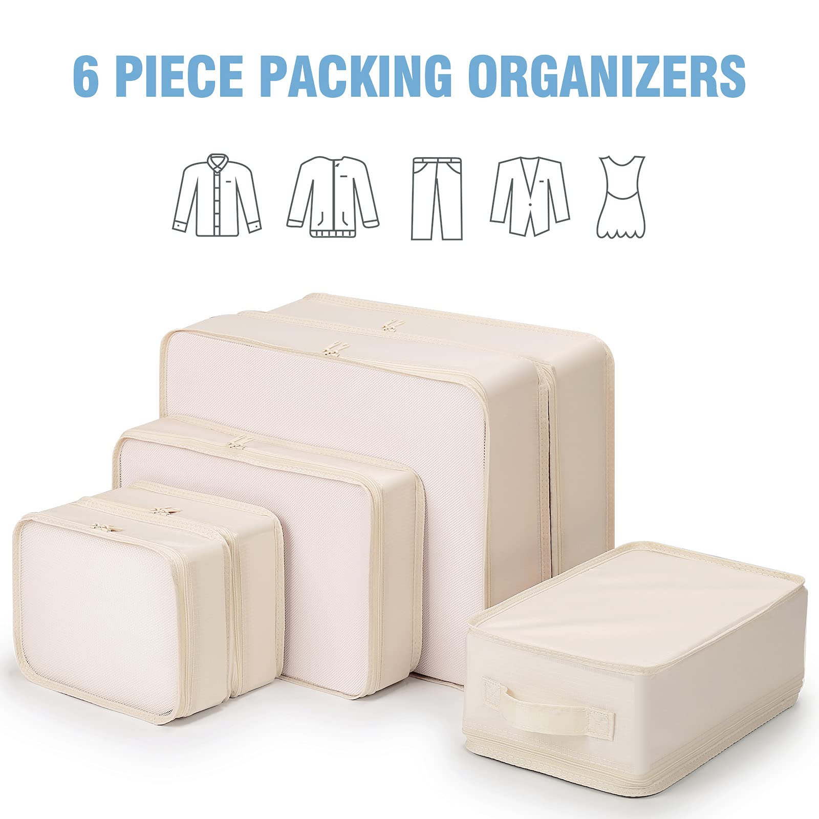 6-Piece Mossio Packing Cubes Set with Shoe Bag - Lightweight Travel Organizer for Suitcases & Luggage | Perfect for Business Trips, Vacations & Weekend Getaways