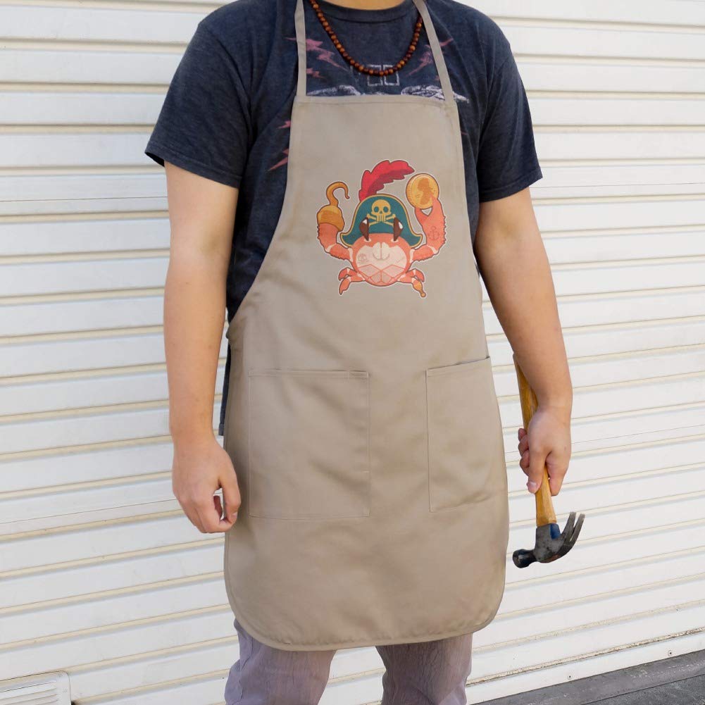 Pirate Crab Beach Apron with Hook & Coin Design - Adjustable Bib with Pockets for Cooking, Grilling & Outdoor Activities