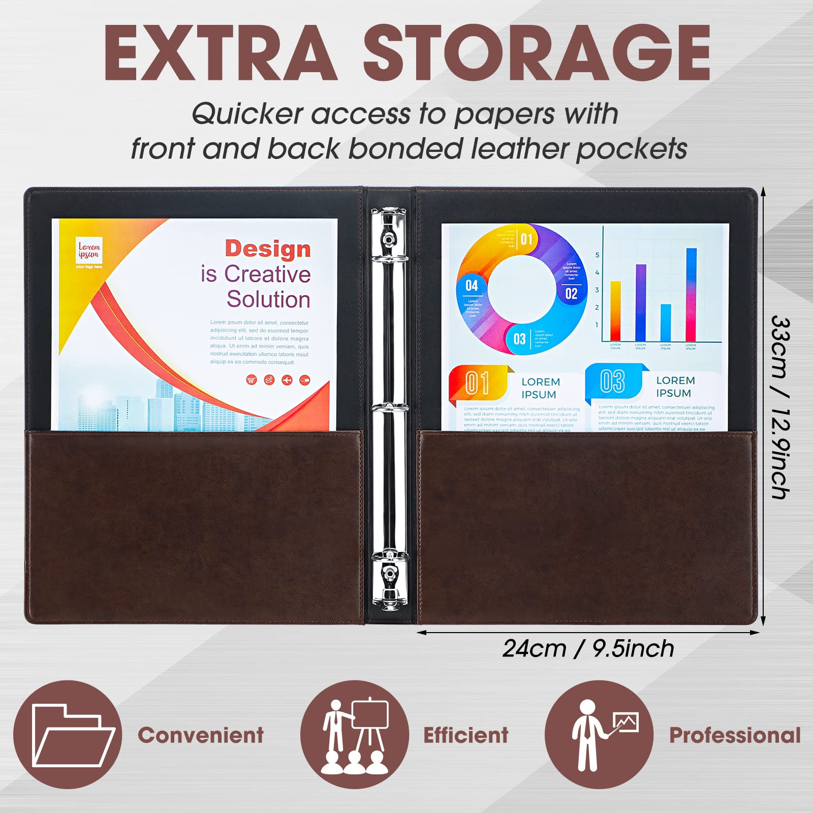 Vintage Leather 3-Ring Binder Organizer - 2 Pack Hardback Binders with Round Rings, Holds 200 Sheets, 2 Inner Pockets (1 Inch, Brown & Black) - Perfect for Office, School, and Professional Document Organization