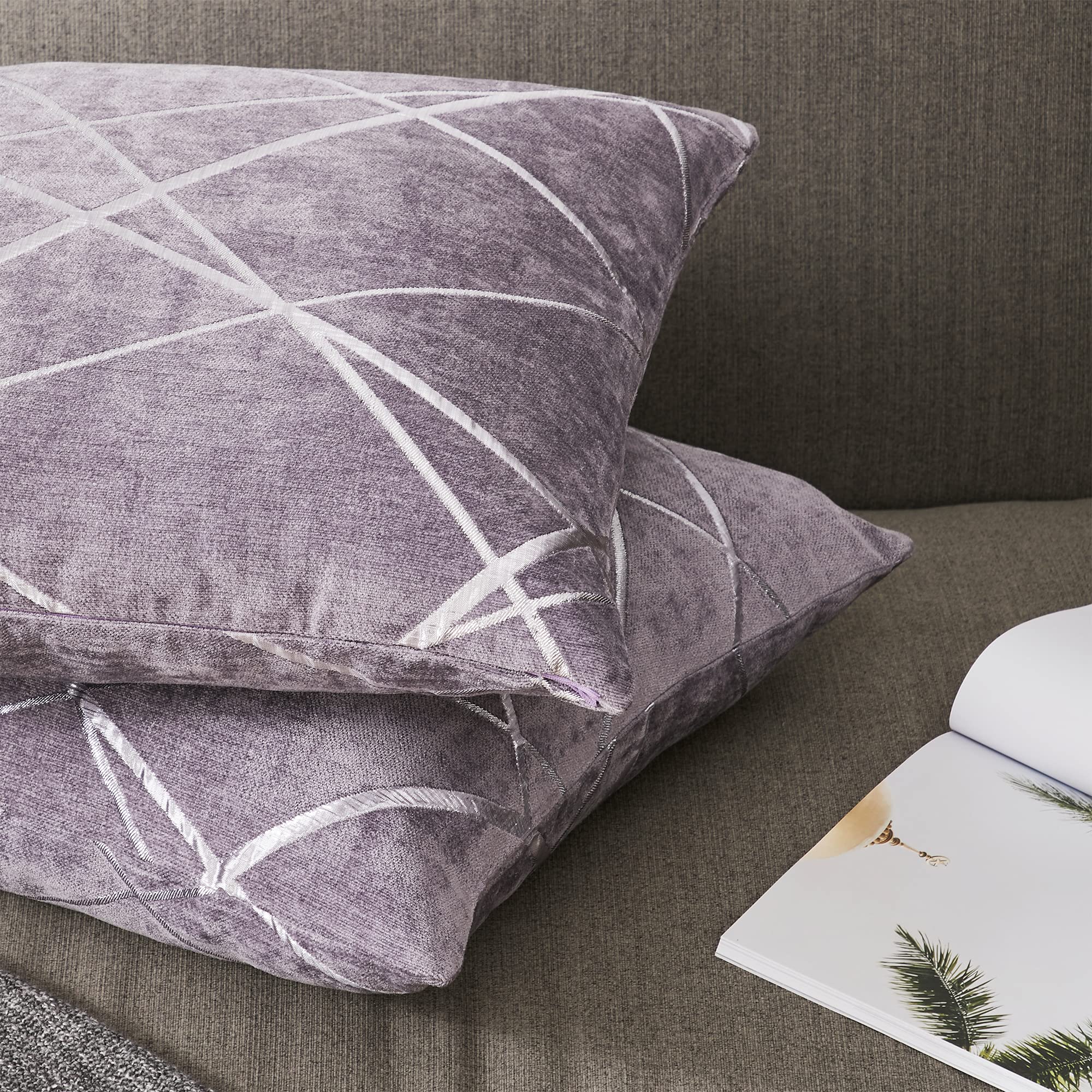 GIGIZAZA 24x24 Inch Purple Decorative Throw Pillow Covers Set of 2 - Soft Square Cushion Covers for Sofa, Bed & Living Room - Luxury Home Decor Accent Pillows