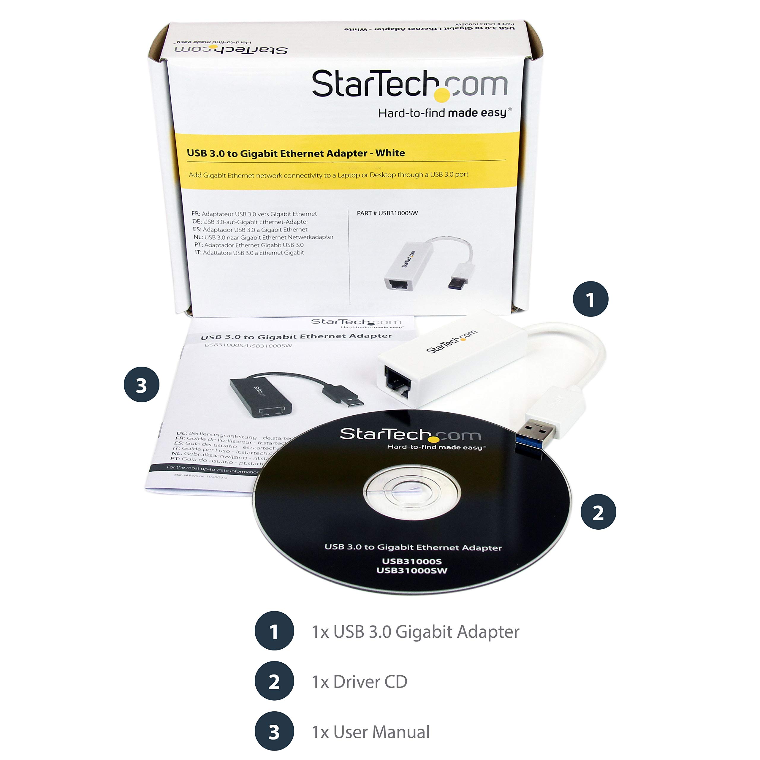StarTech USB 3.0 to Gigabit Ethernet Adapter - Fast LAN Connection for Laptops & PCs
