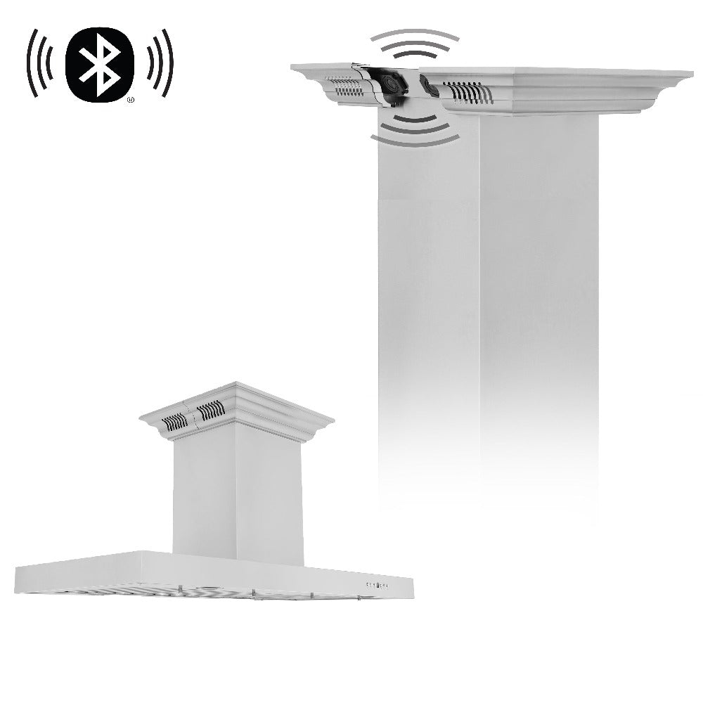 ZLINE Stainless Steel Island Mount Range Hood with Built-in CrownSound Bluetooth Speakers (KE2iCRN BT) - Perfect for Modern Kitchens & Open-Concept Homes