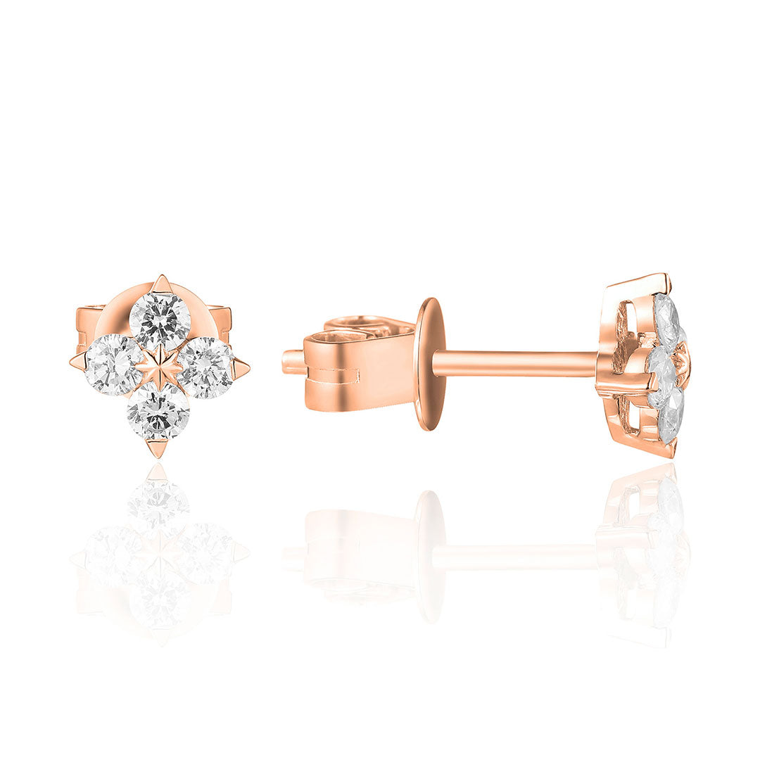 14K Rose Gold Diamond Quad Compass Stud Earrings for Women - Perfect for Travel, Gifts & Everyday Elegance