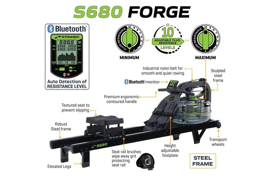 Dynamic Fluid S660 Forge Rowing Machine - Premium Home Gym Equipment for Full-Body Workout | Perfect for Indoor Fitness, Weight Loss & Cardio Training