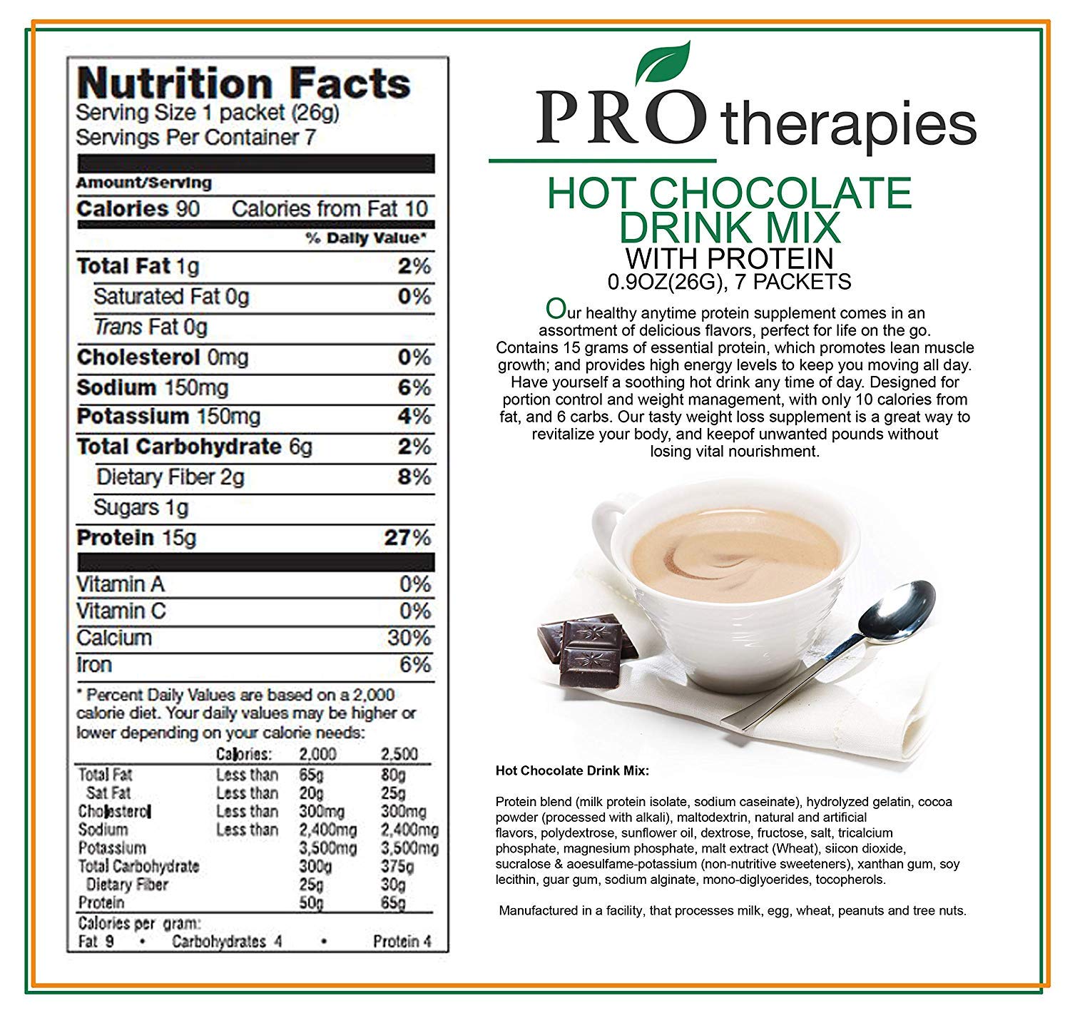High Protein Chocolate Drink Mix - Low Carb Hot Cocoa Protein Powder (15g Protein per Serving) - 7 Servings - Post Workout Recovery & Healthy Breakfast Option