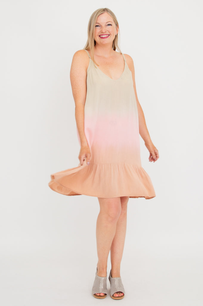 Ettie Dress - Tan Dip Dye Summer Maxi Dress for Women | Boho Chic Beach Dress for Vacation, Wedding Guest & Outdoor Events