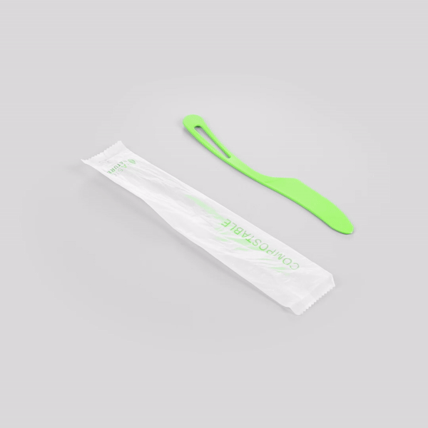 Eco-Friendly Basic Nature Green CPLA Plastic Knife - Compostable, Heat Resistant Cutlery (7.5 Inch, 250 Count Box) - Perfect for Parties, Picnics & Sustainable Dining