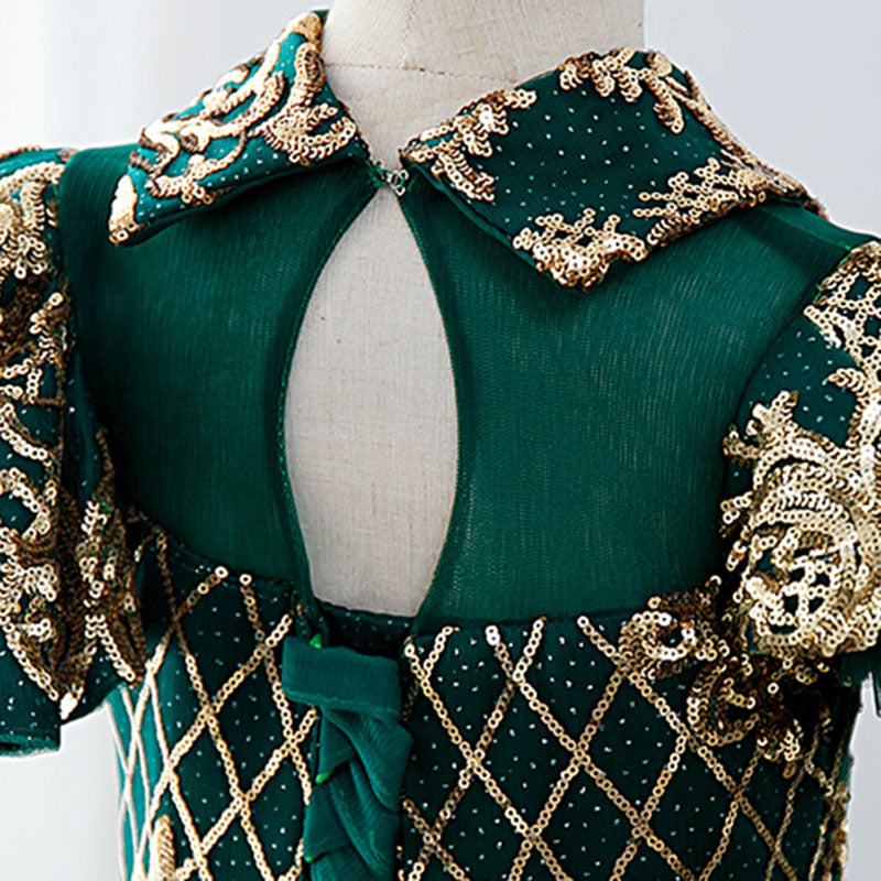 Sparkly Green Sequin Flower Girl Dress with Collar - Elegant Princess Party Gown for Weddings, Pageants & Special Occasions